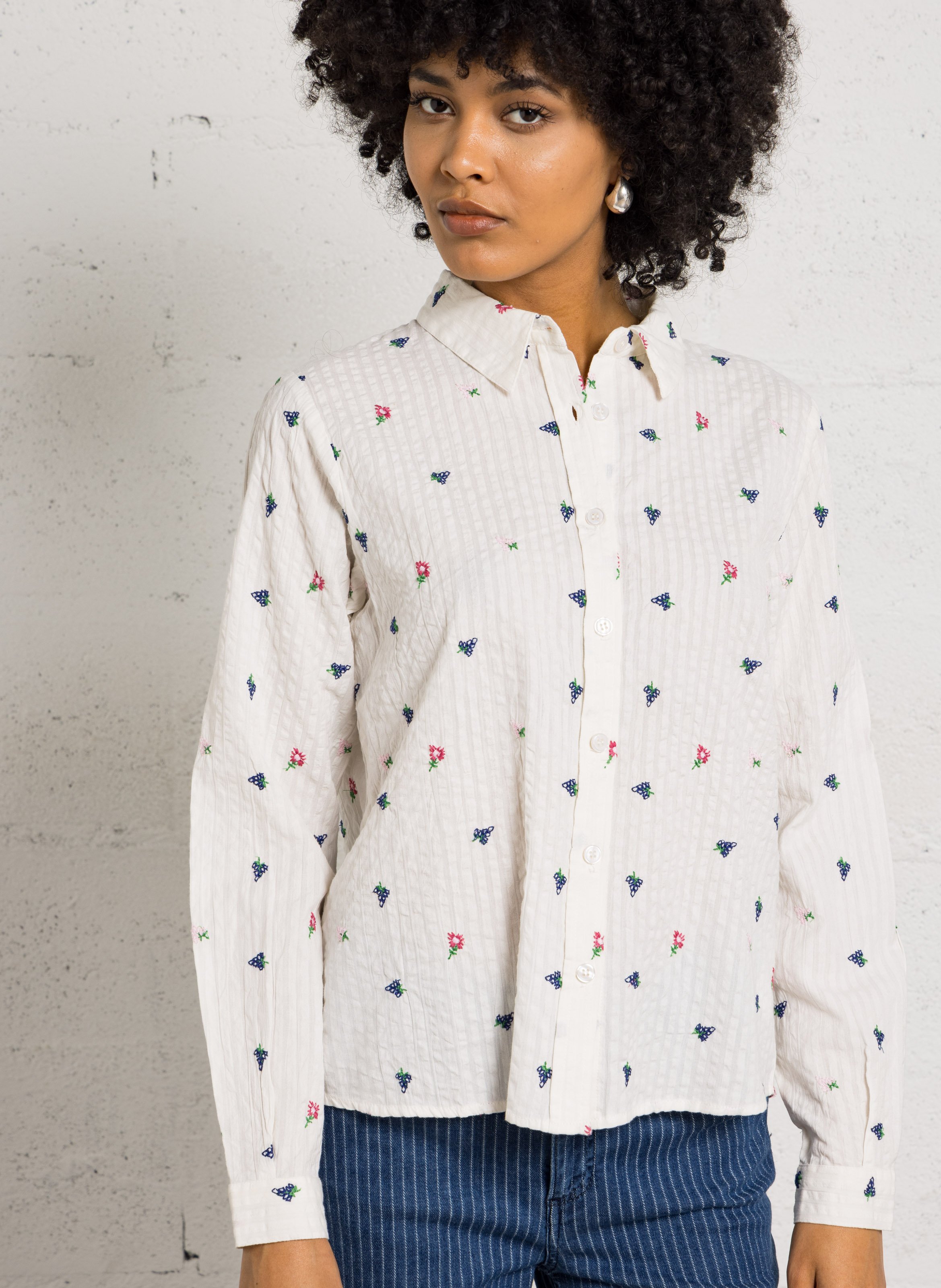 Chemise droite brodée en coton ARMOR-LUX Blanc