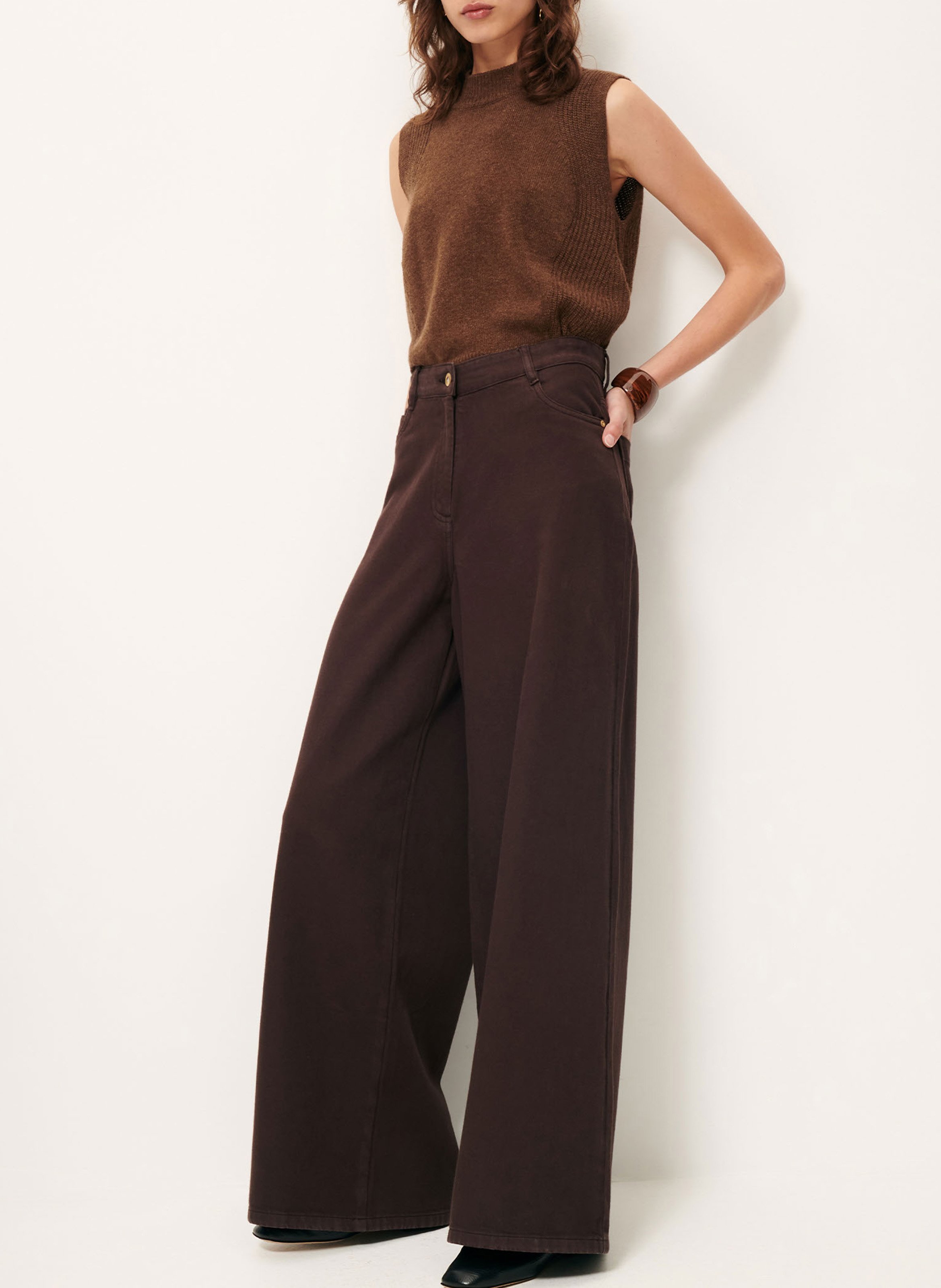 Jean large taille haute en coton dalt SESSUN Marron