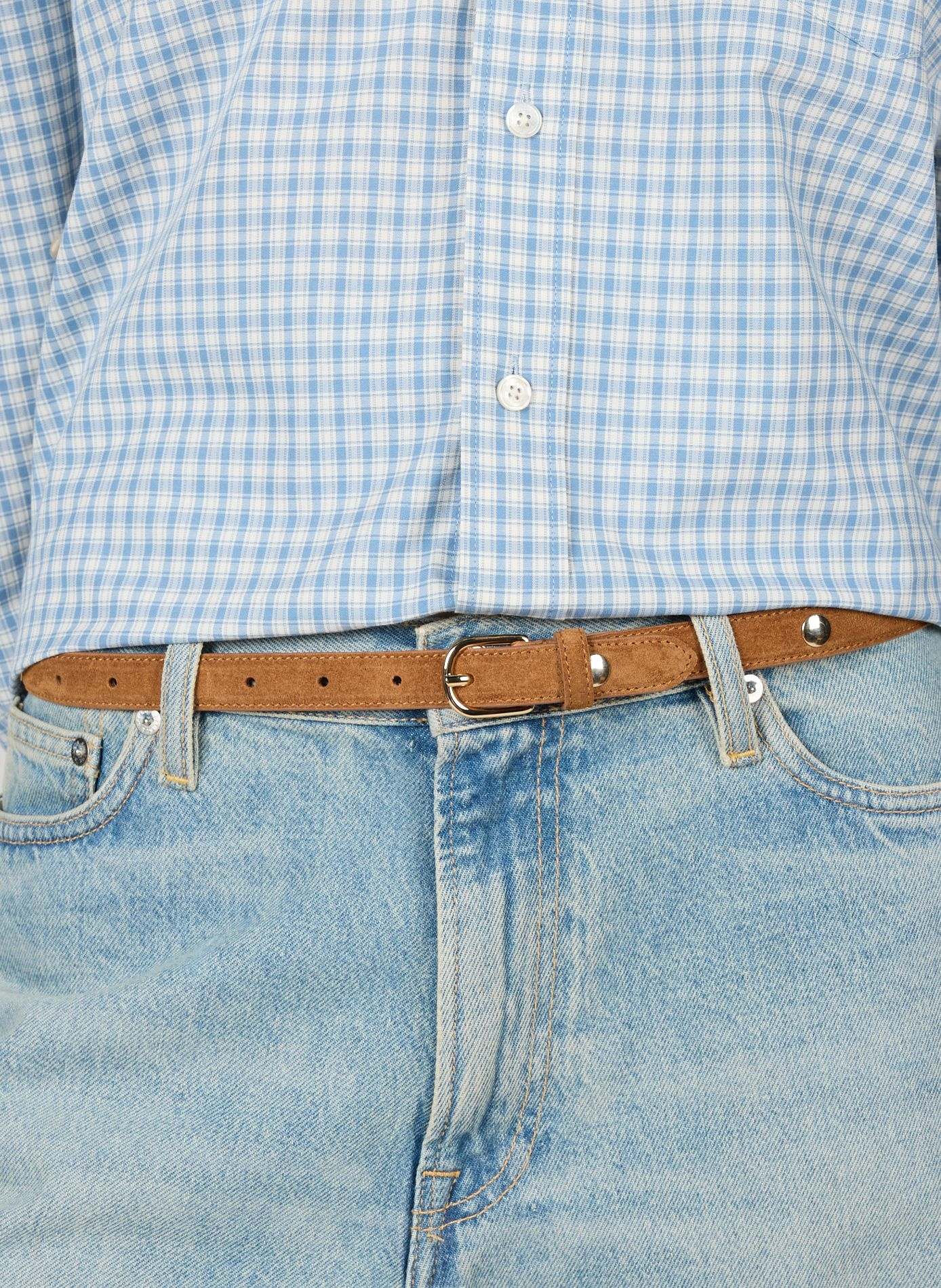 Thin belt with suede leather studs SAISON 1865 Brown