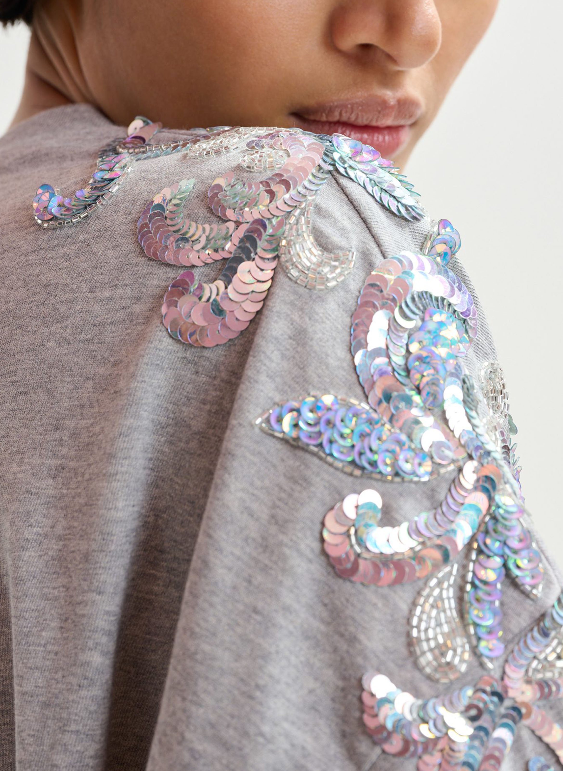 Tee-shirt ample à perles jangoo Gris