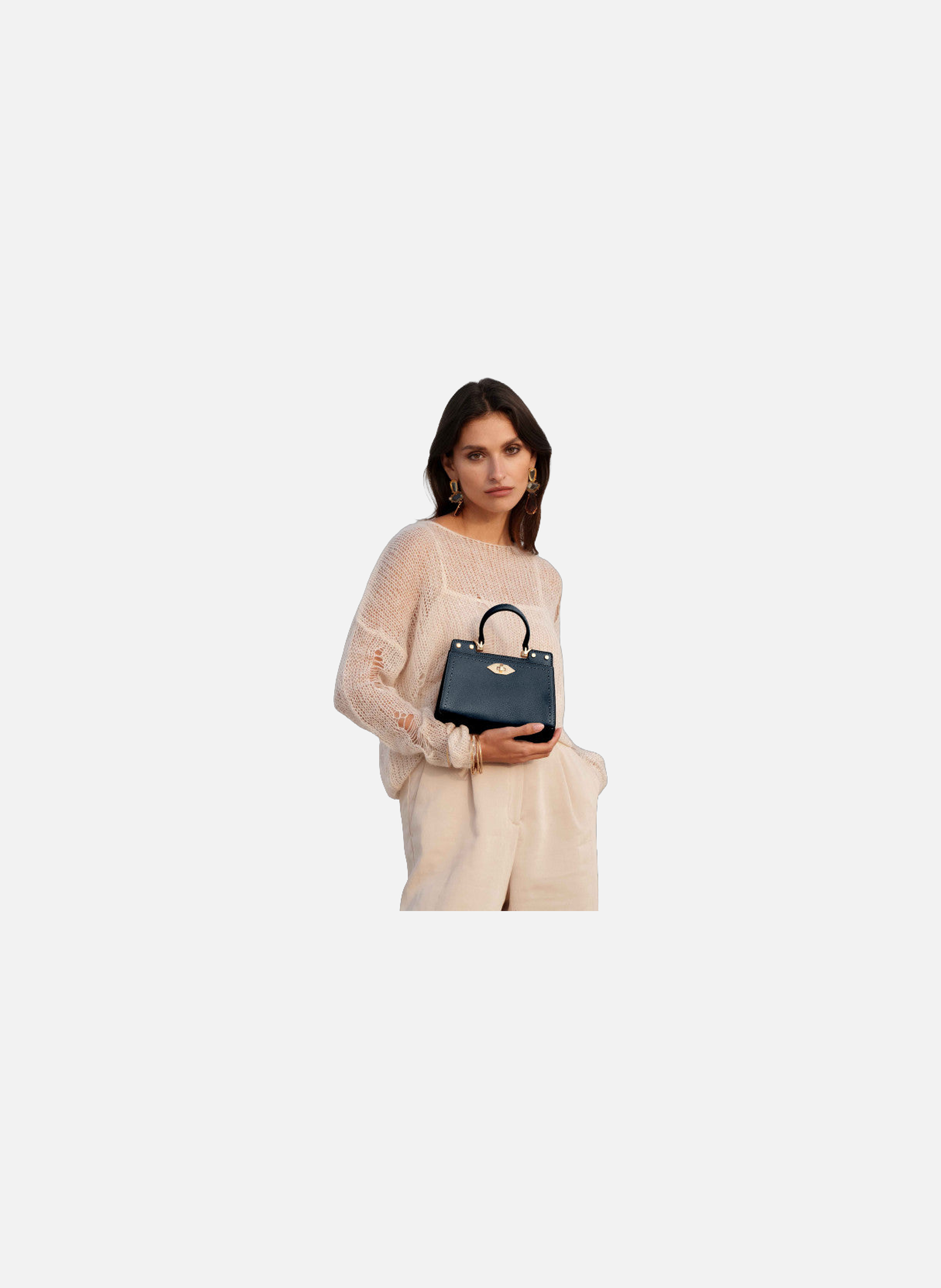 Trianon | sac à main micro en cuir de vachette POURCHET Bleu