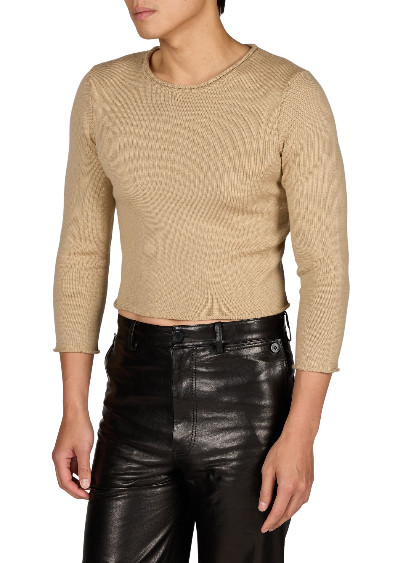 Cropped wool sweater with rolled edges SEAN SUEN Beige