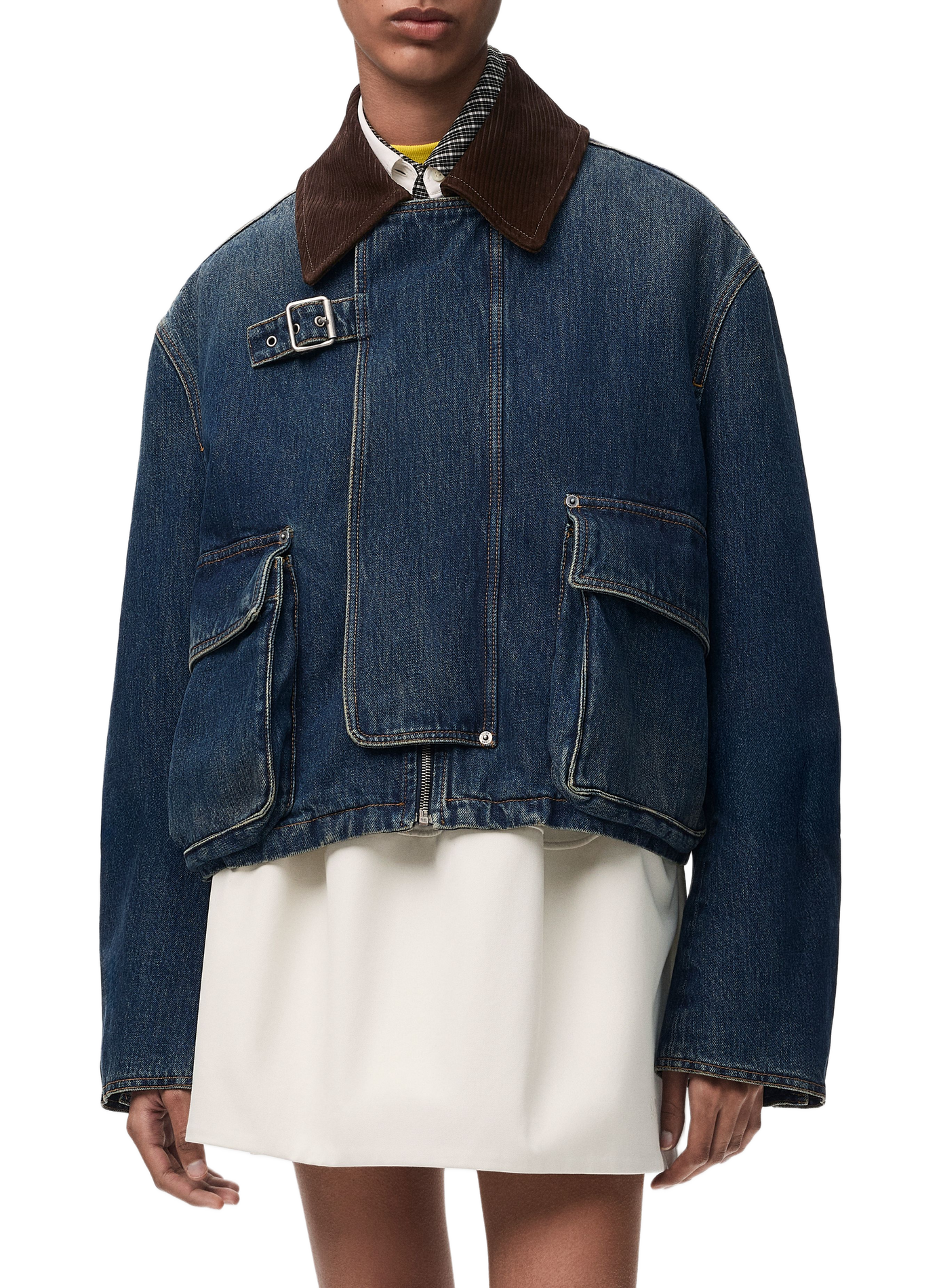 Kurzer Parka mit kontrastierendem Kragen aus Baumwoll-Denim LOEWE Blau