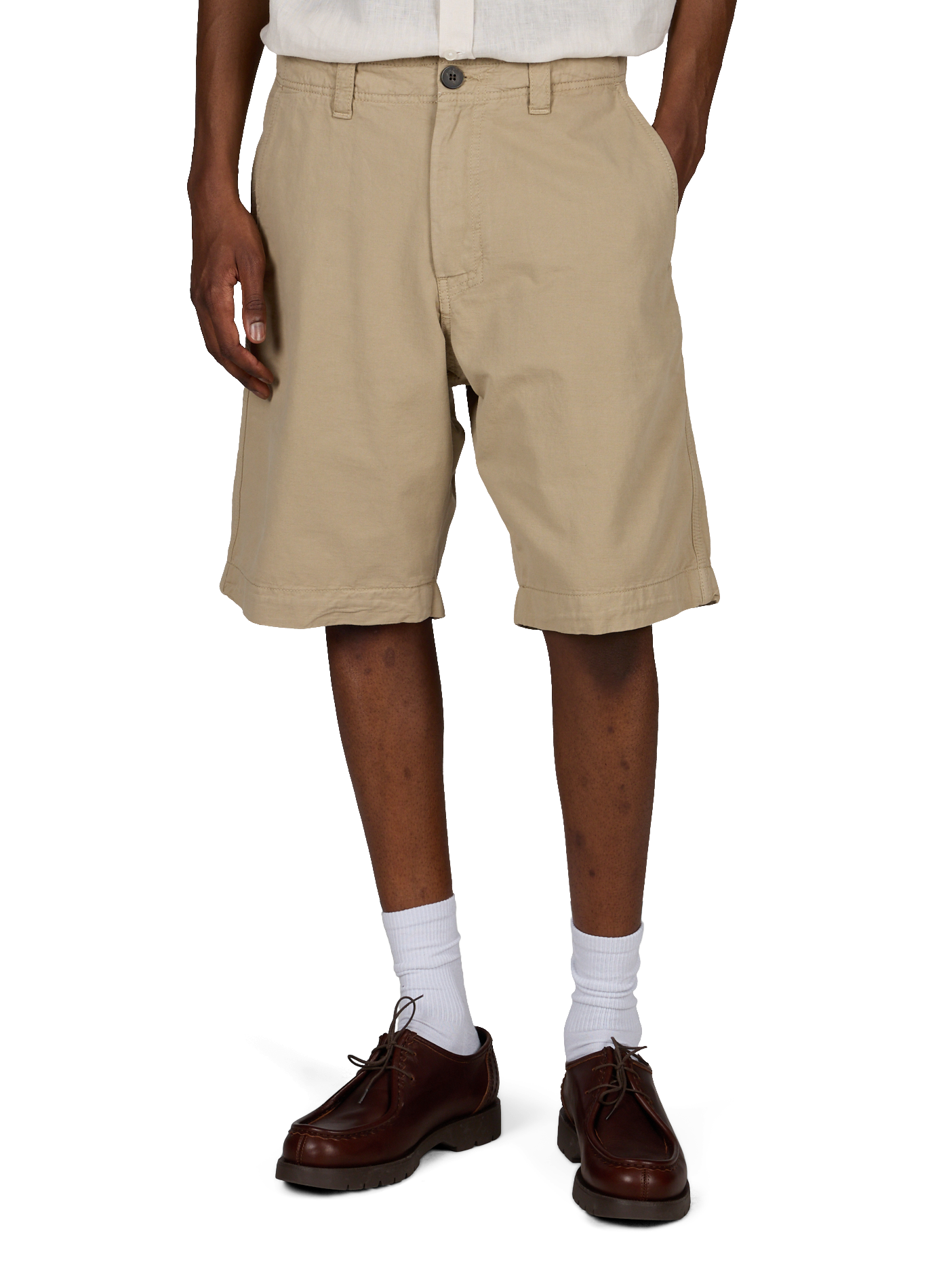 Kurzes, weites Baumwoll- und Leinenhemd ANNARR Beige