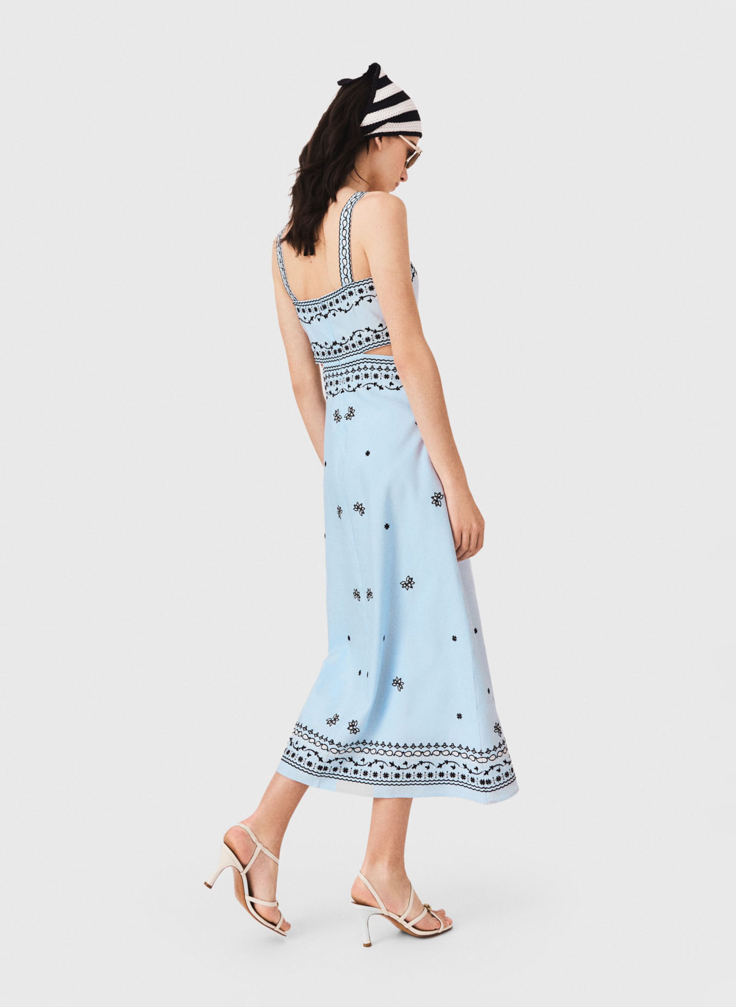 Robe longue évasée en lin mélangé MAJE Bleu