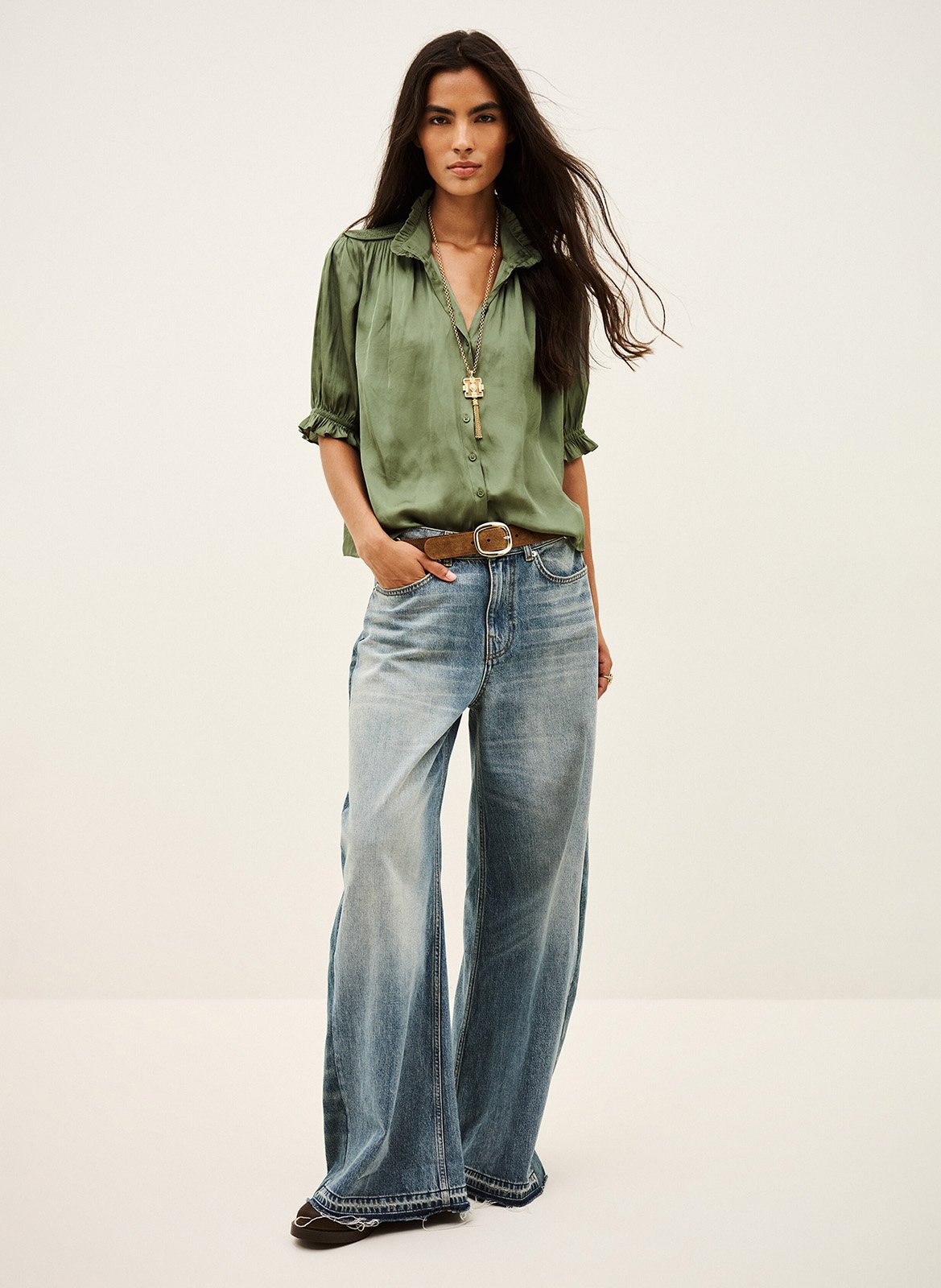 Chemise droit col montant unie camila BA&SH Kaki