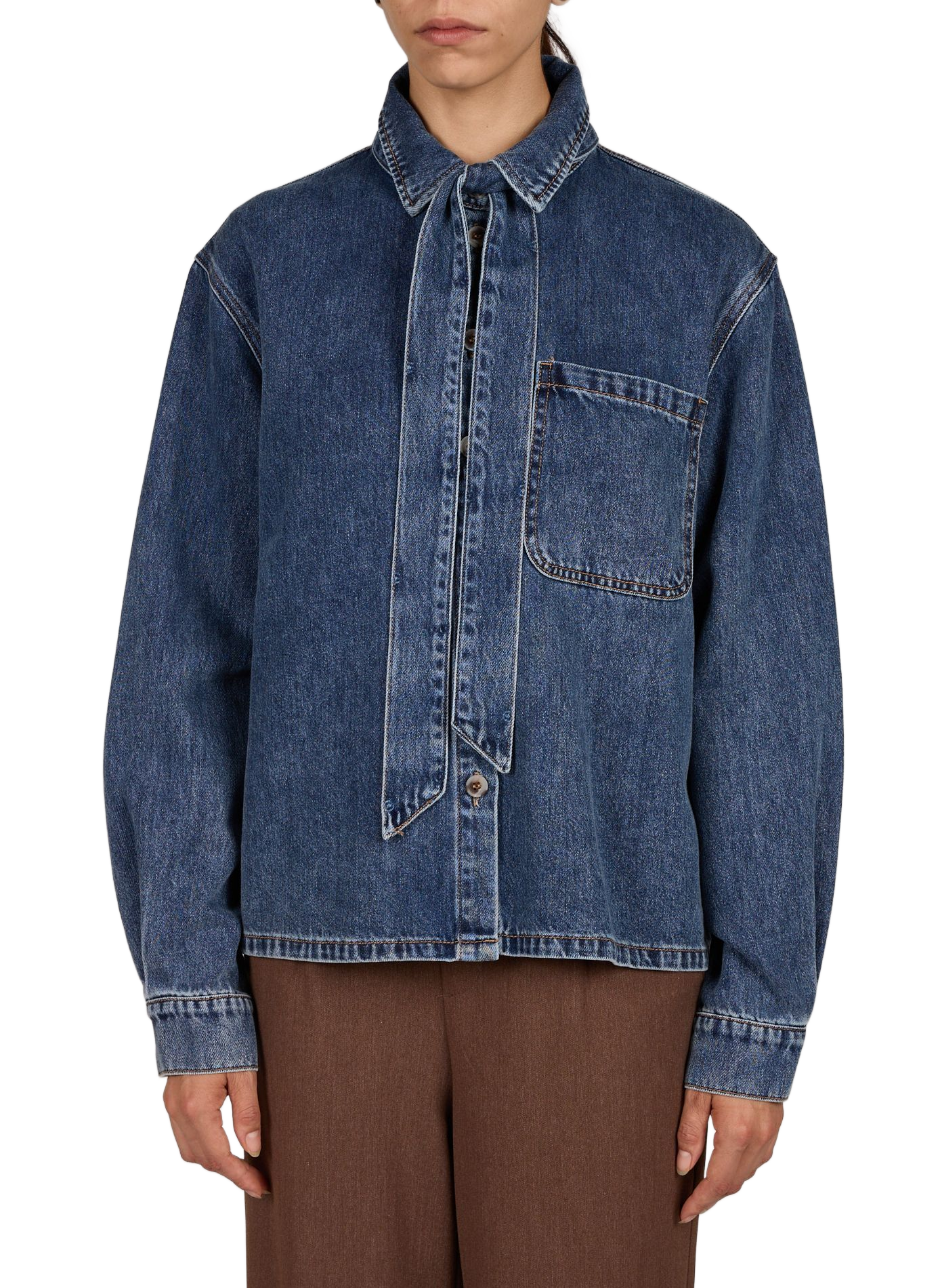 Weites Denim-Hemd aus Baumwollmischung OBJECT Blau