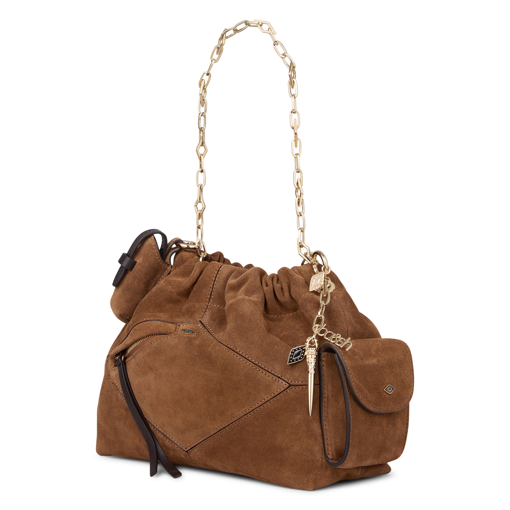 Schoudertas met ketting van mini suède lederen june tote BA&SH Bruin
