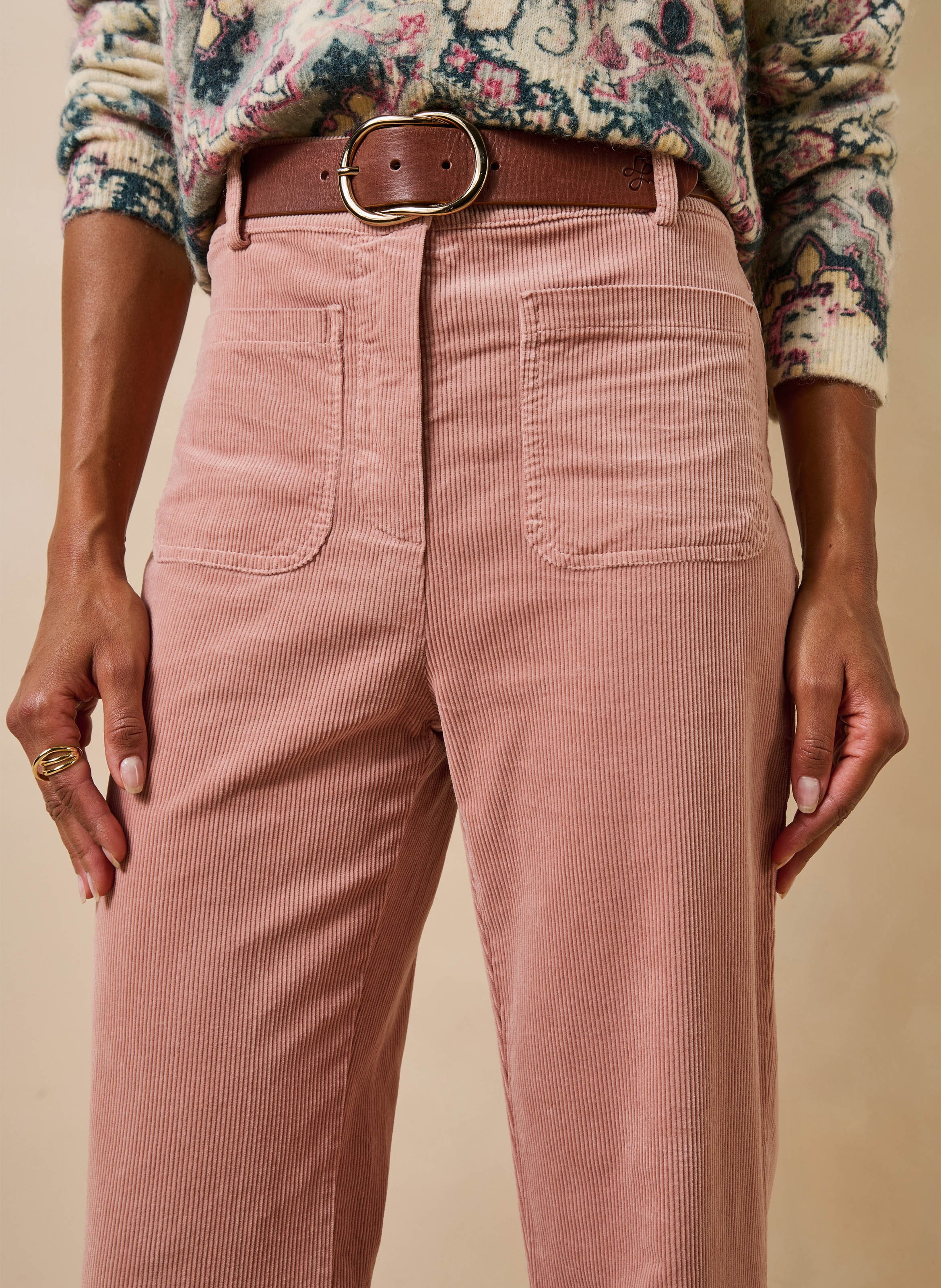 Wijde ribfluwelen broek van katoenmix LA FEE MARABOUTEE Roze
