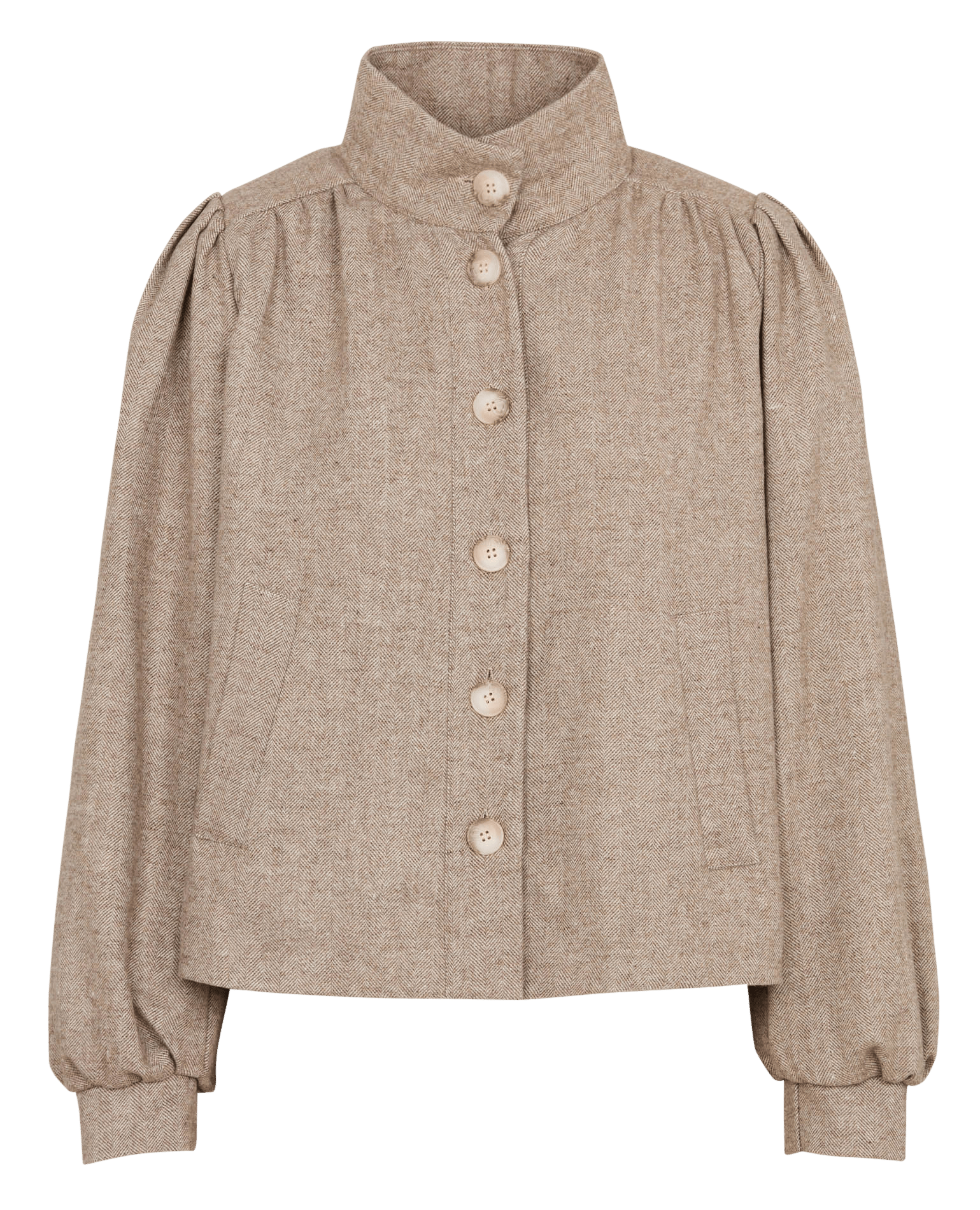 Recht tweed jasje met opstaande kraag en knoopsluiting LA FEE MARABOUTEE Beige