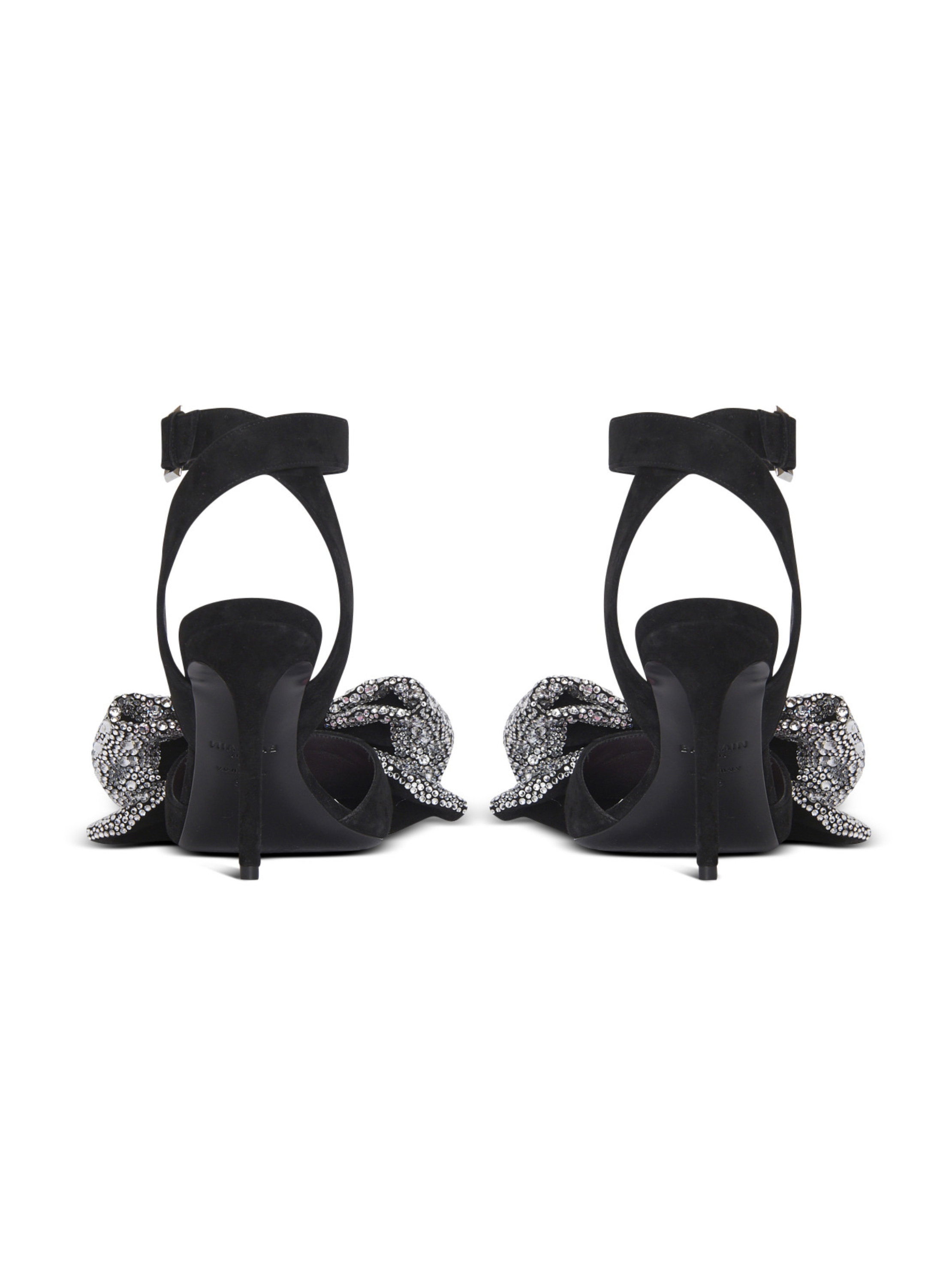 Sandales ruby à nœuds strassés et cuir suédé BALMAIN Noir