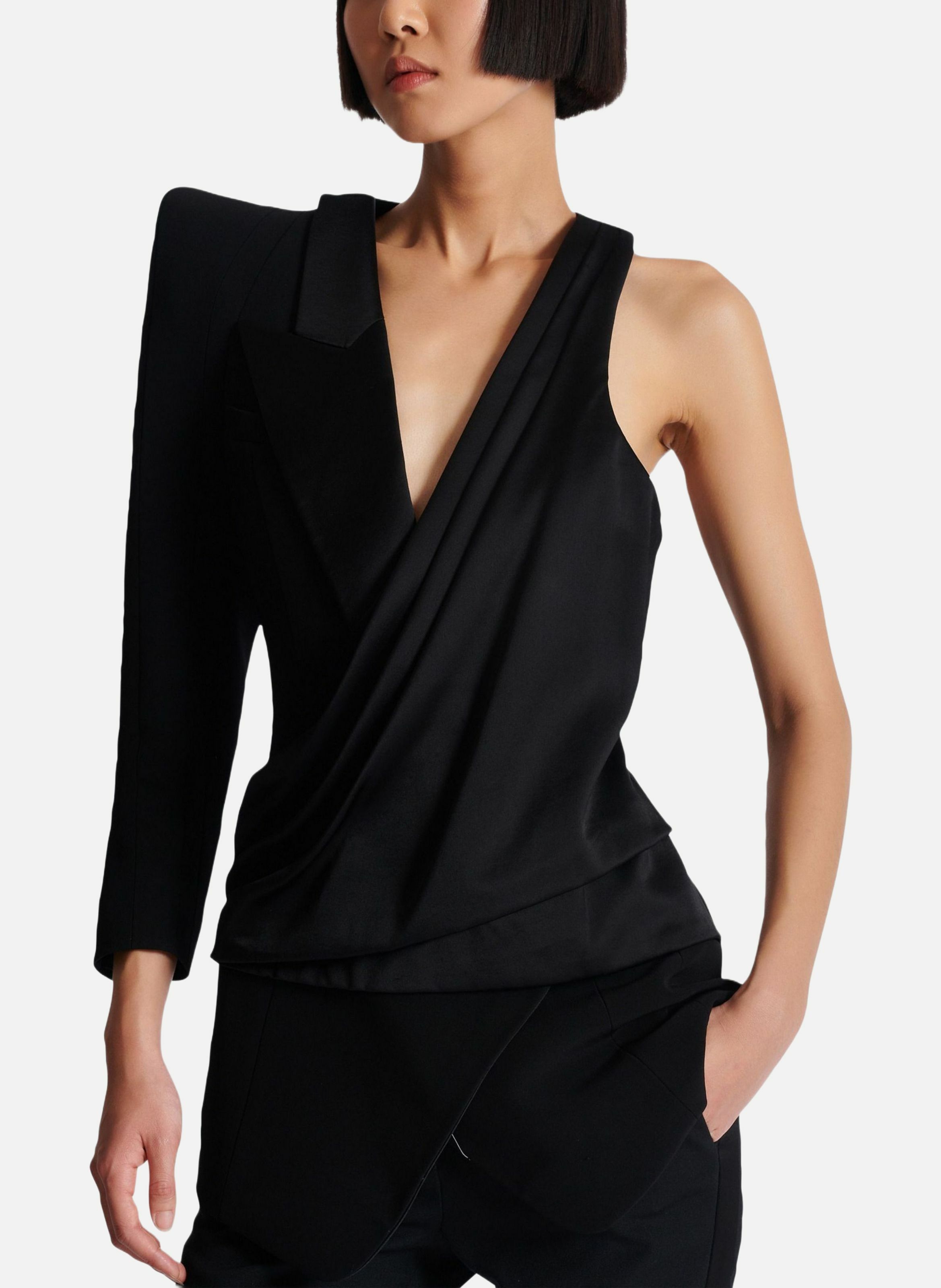 Robe asymétrique à épaule structurée BALMAIN Noir
