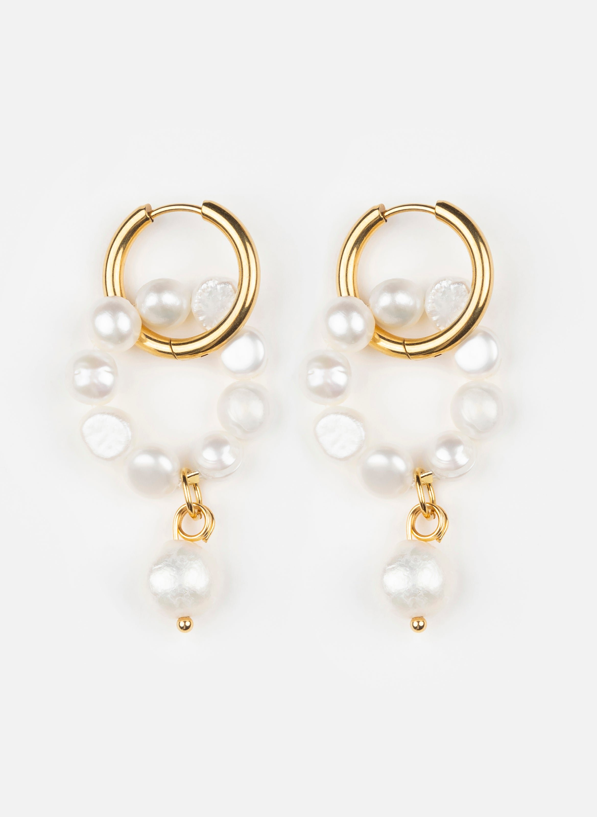 Boucles d'oreilles cerceau en acier inoxydable et perles d'eau douce DoréKURAGE GINZA