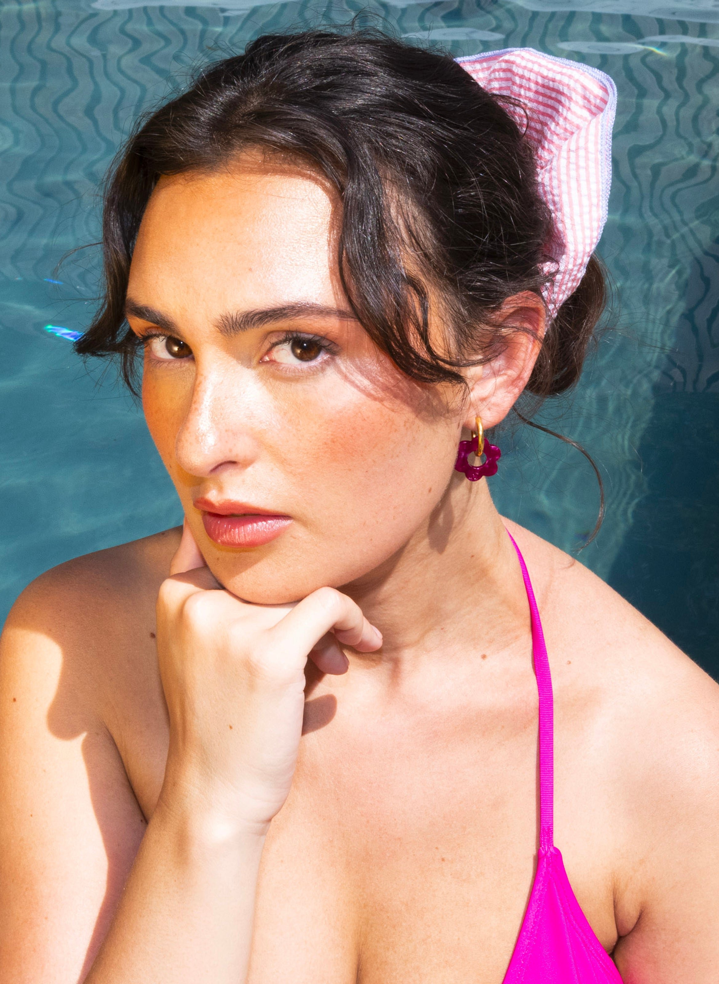 Boucles d'oreilles Baby Fleurette avec anneaux en acier inoxydable doré KURAGE GINZA Orange