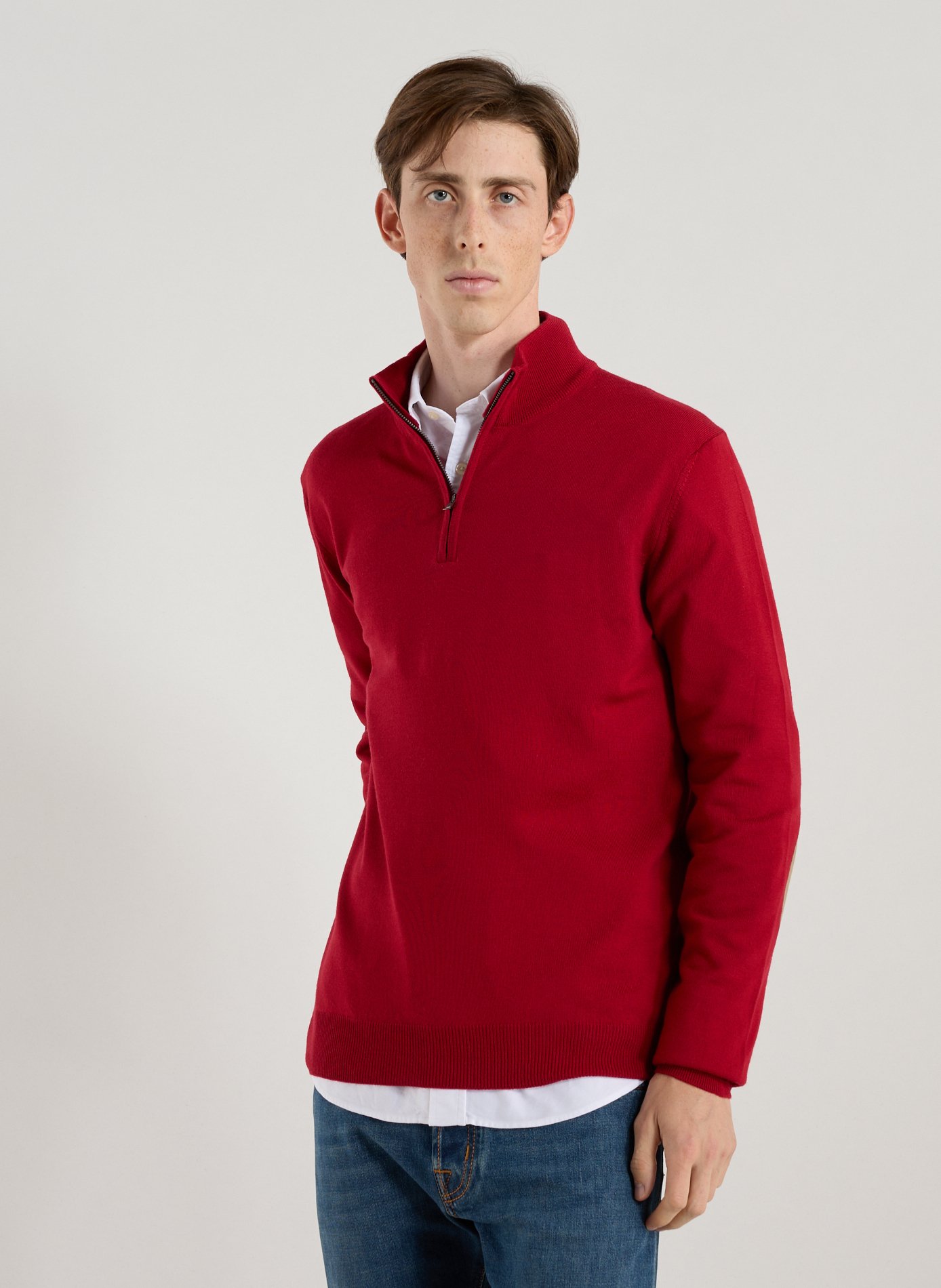 FACONNABLE Pull col zippé en laine mérinos Rouge