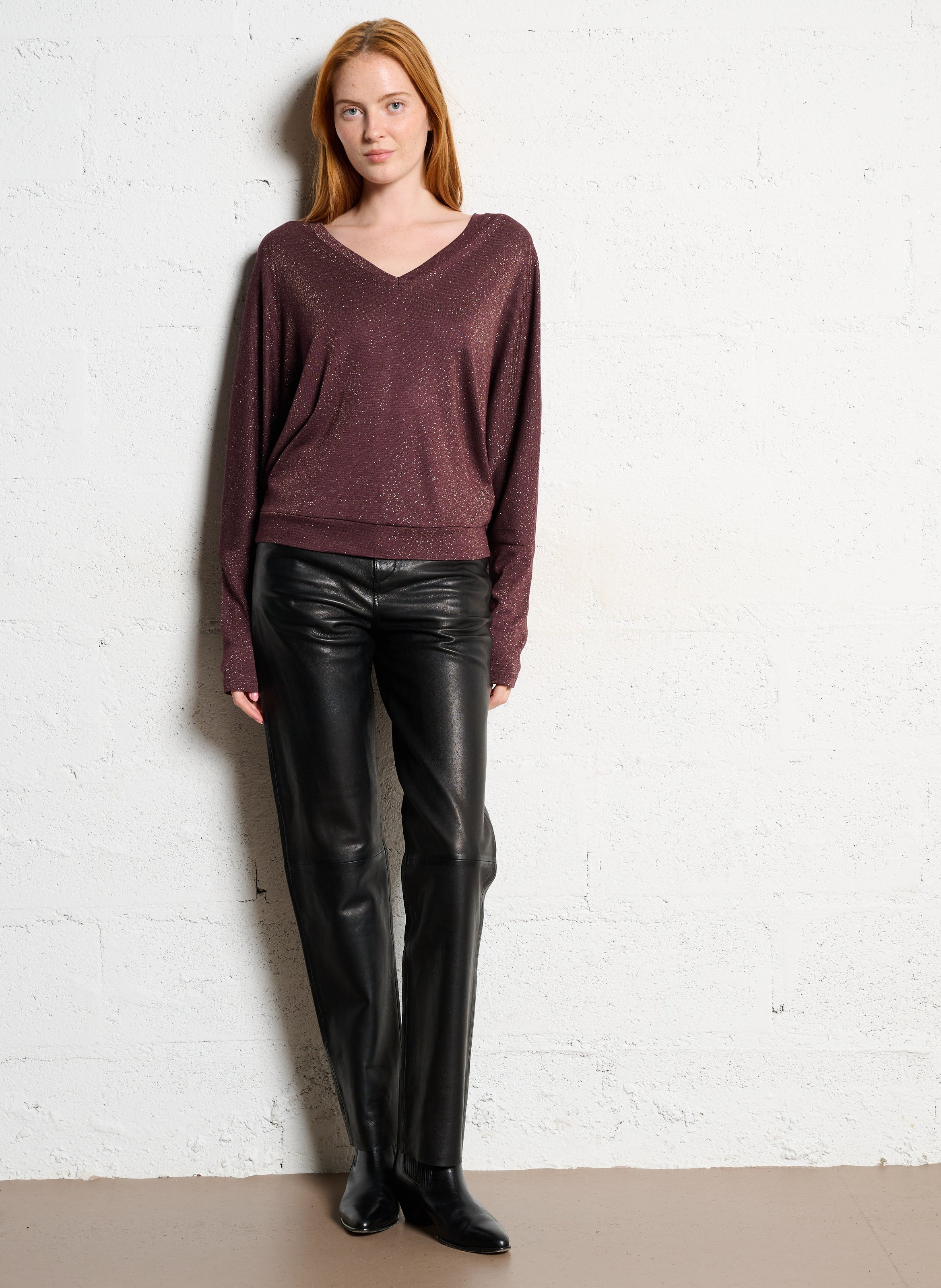 Pantalon droit en cuir IKKS Noir