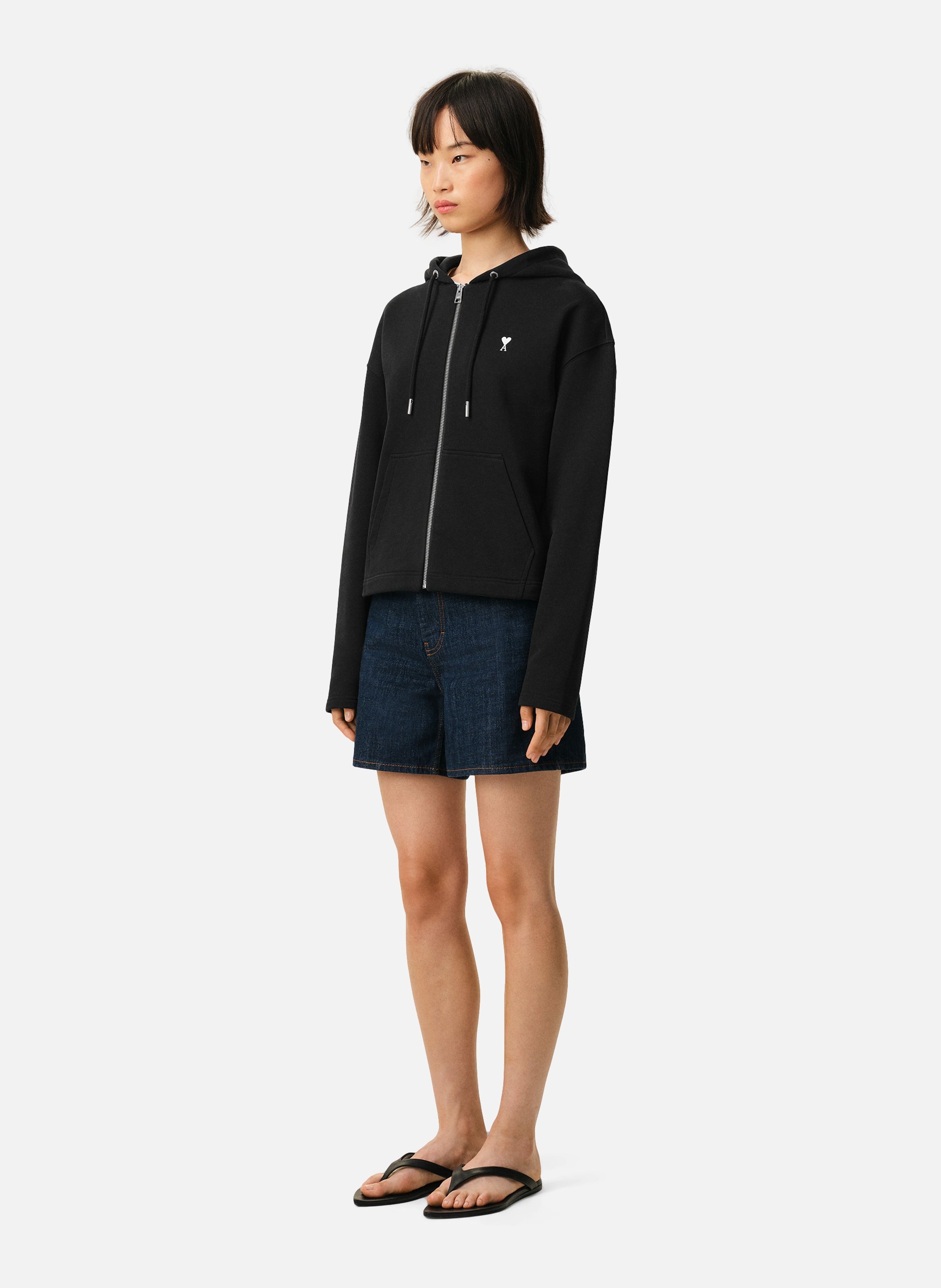 Hoodie zippé ami de coeur en coton AMI PARIS Noir