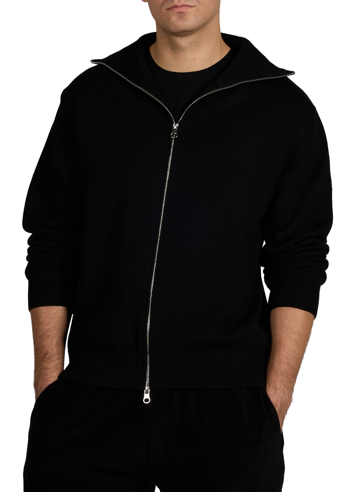 Pull côtelé à col montant en laine mérinos COURRÈGES Noir