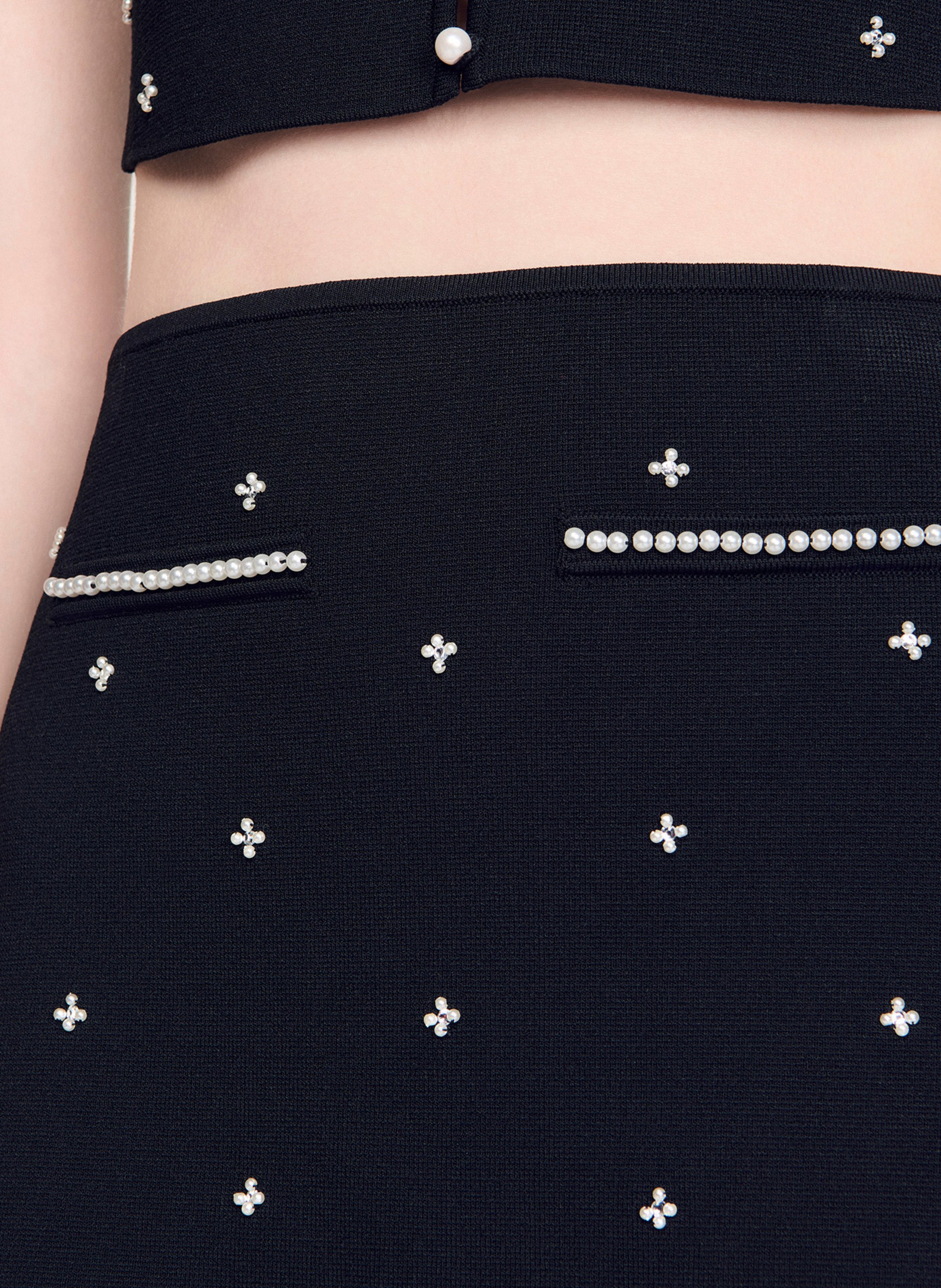 Jupe courte à strass SANDRO Noir