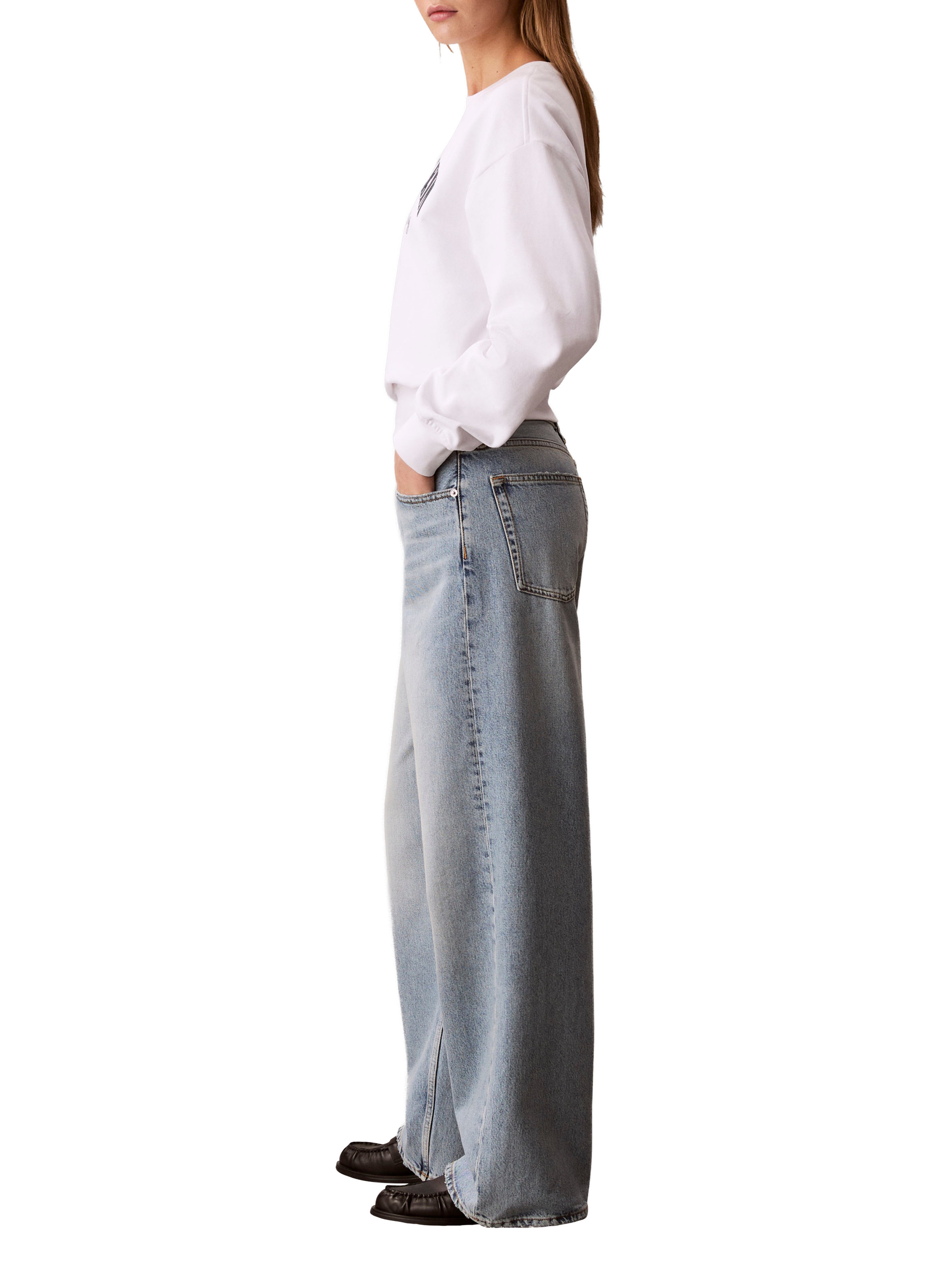 Jean ample délavé en coton CALVIN KLEIN Bleu