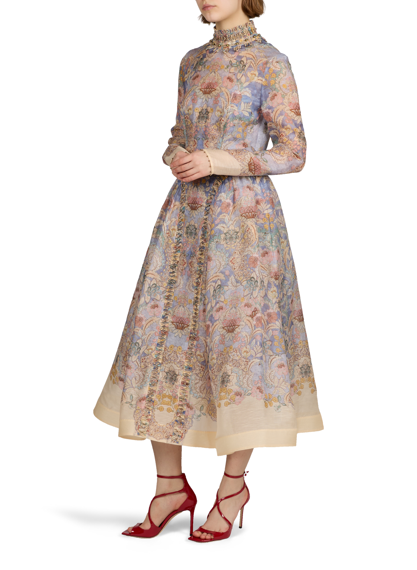 Robe longue à festons Rebellion en lin et soie ZIMMERMANN Multicolore