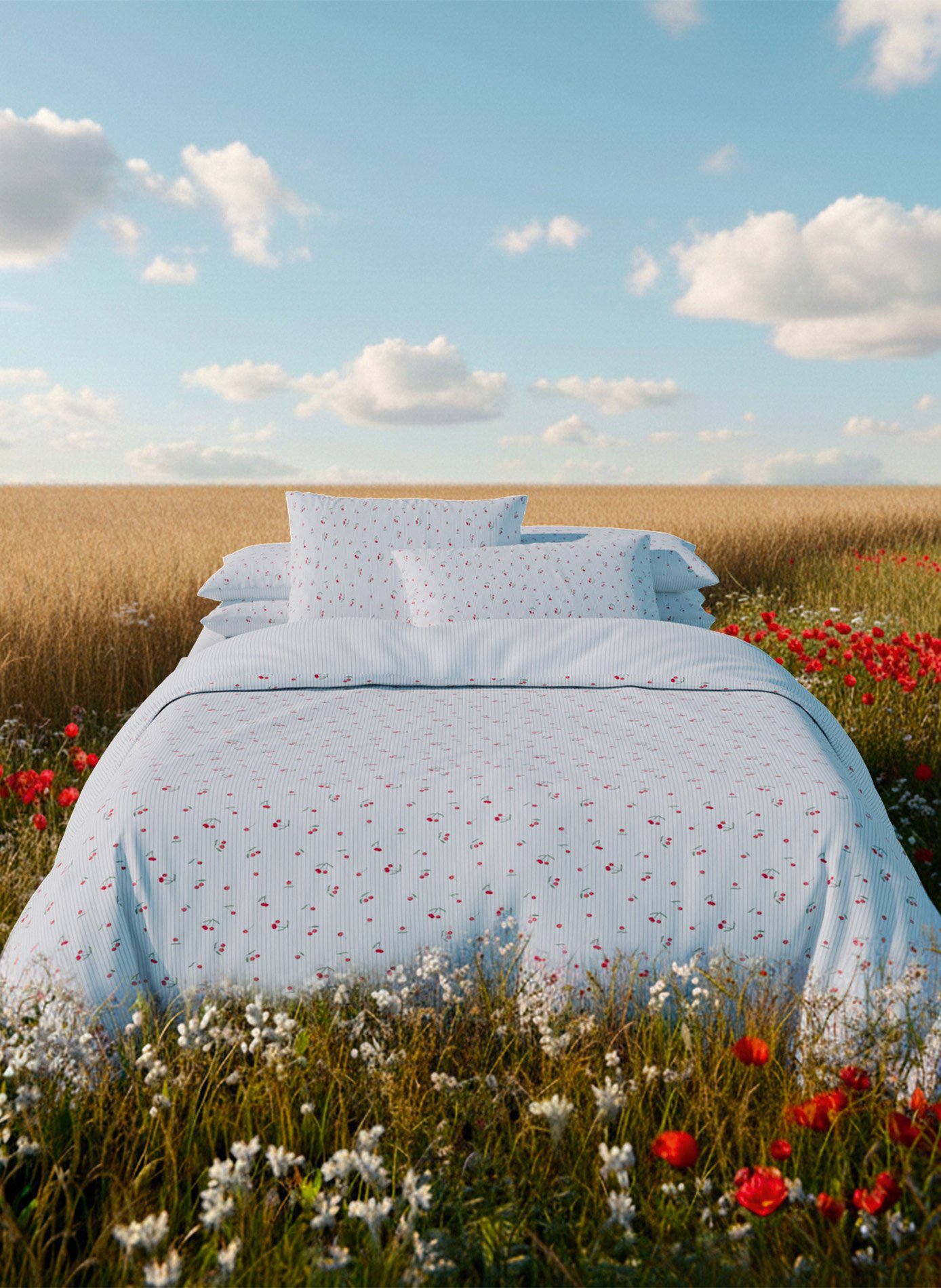 Pack housse de couette + taie(s) d'oreiller la cerise ANNE DE SOLENE Rouge