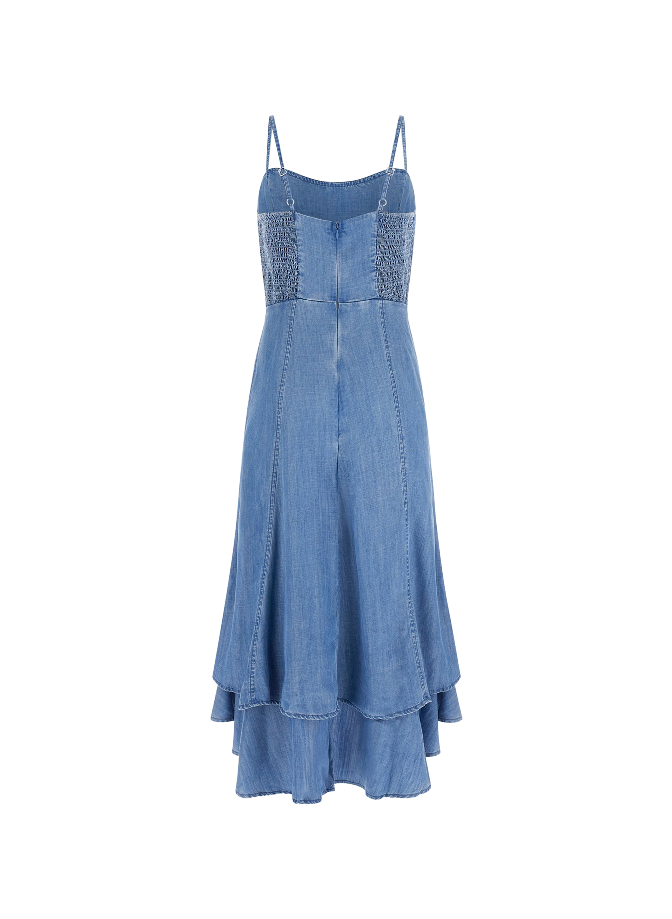 Midi jurk van denim met gerimpelde zoom GUESS Blauw