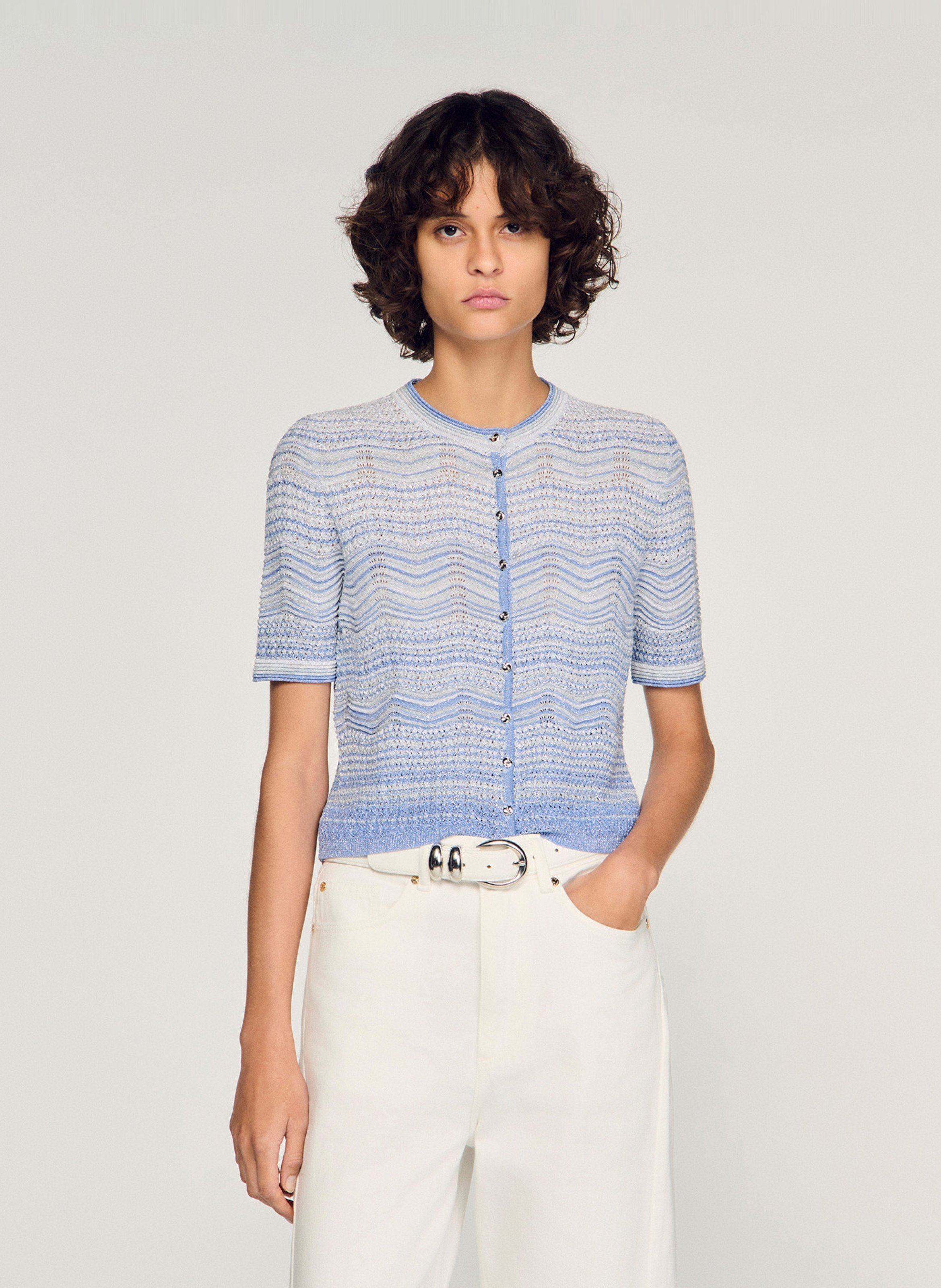 Gilet moulant col rond SANDRO Bleu