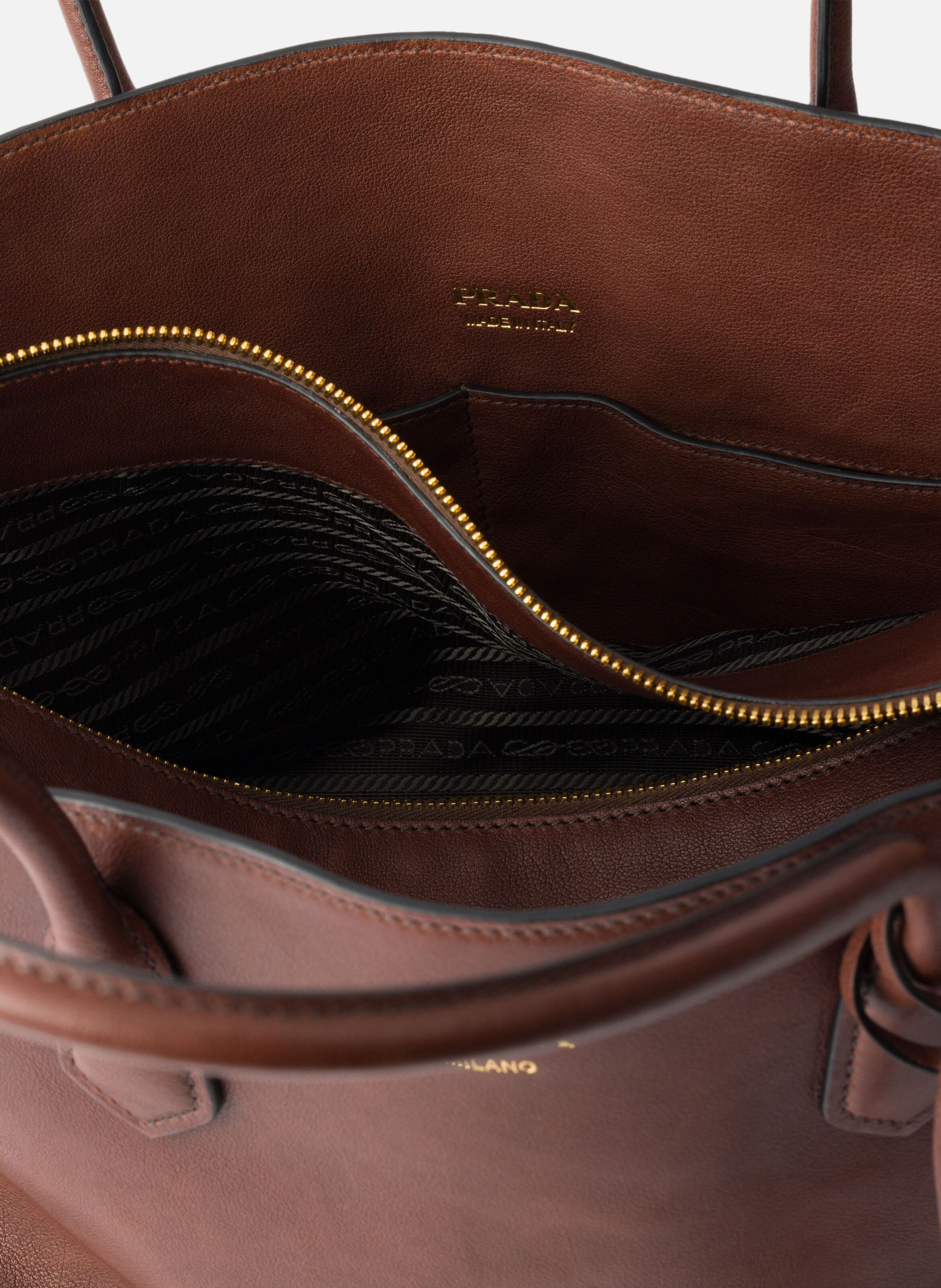 Grand cabas en cuir PRADA Marron