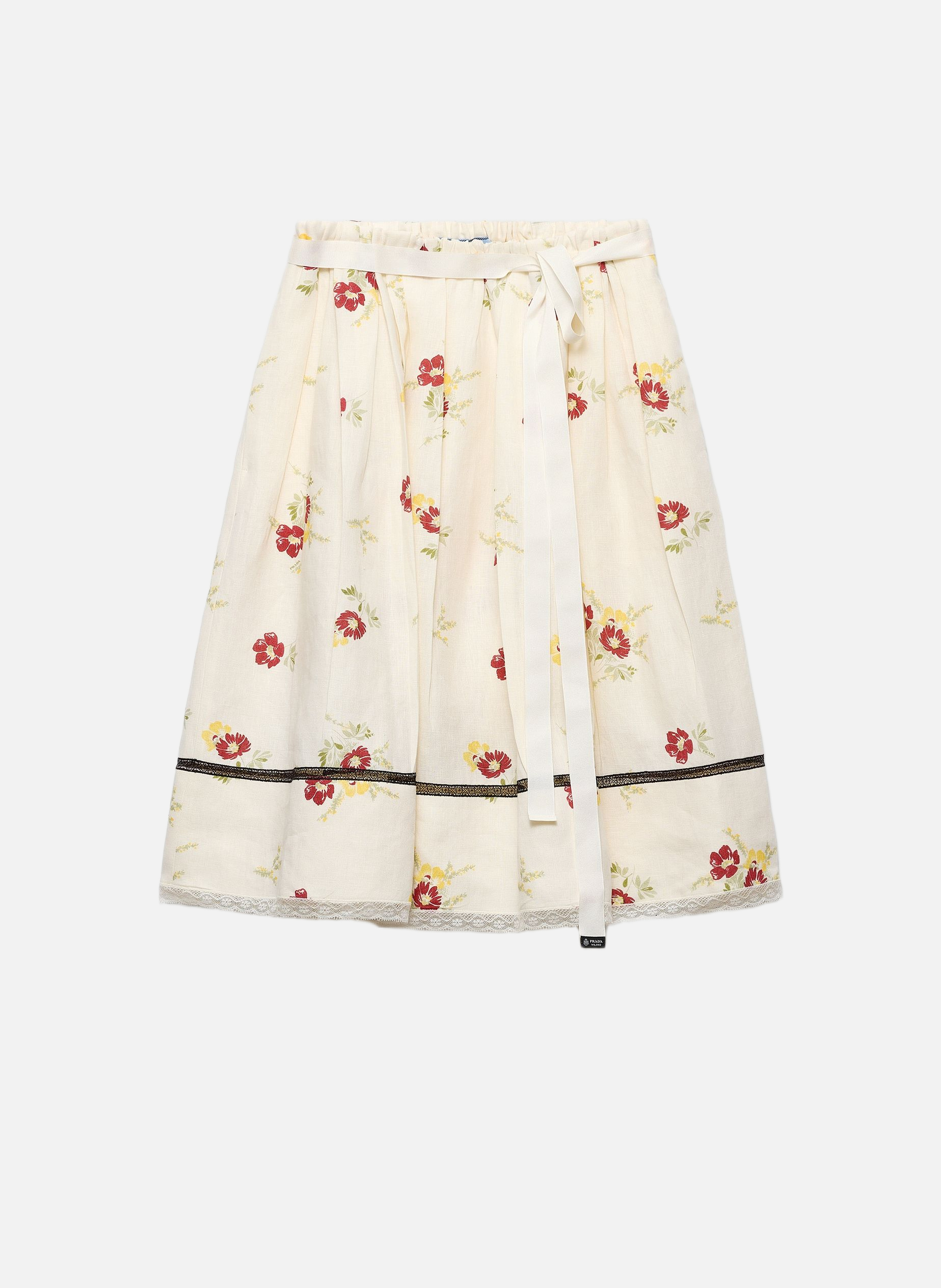 Jupe en lin imprimé fleurs PRADA Rouge