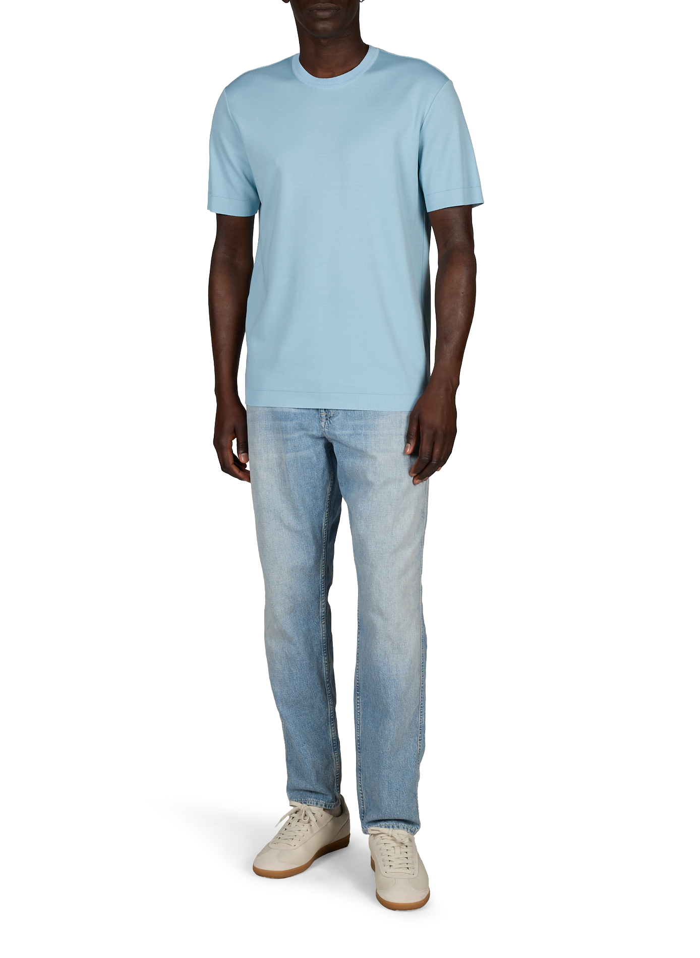 T-Shirt aus Baumwolle in einfarbigem geradem Schnitt ETON Blau