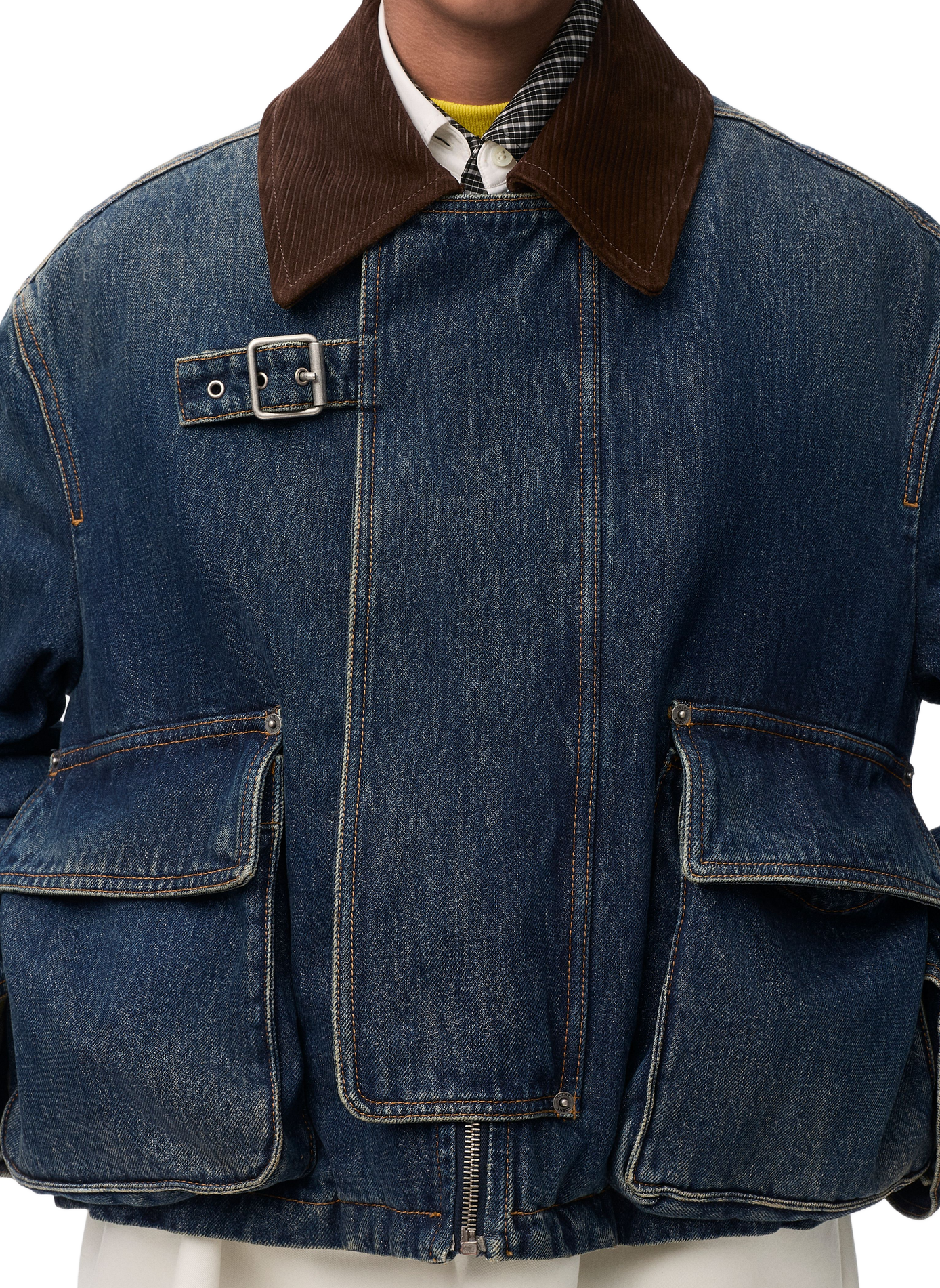 Kurzer Parka mit kontrastierendem Kragen aus Baumwoll-Denim LOEWE Blau
