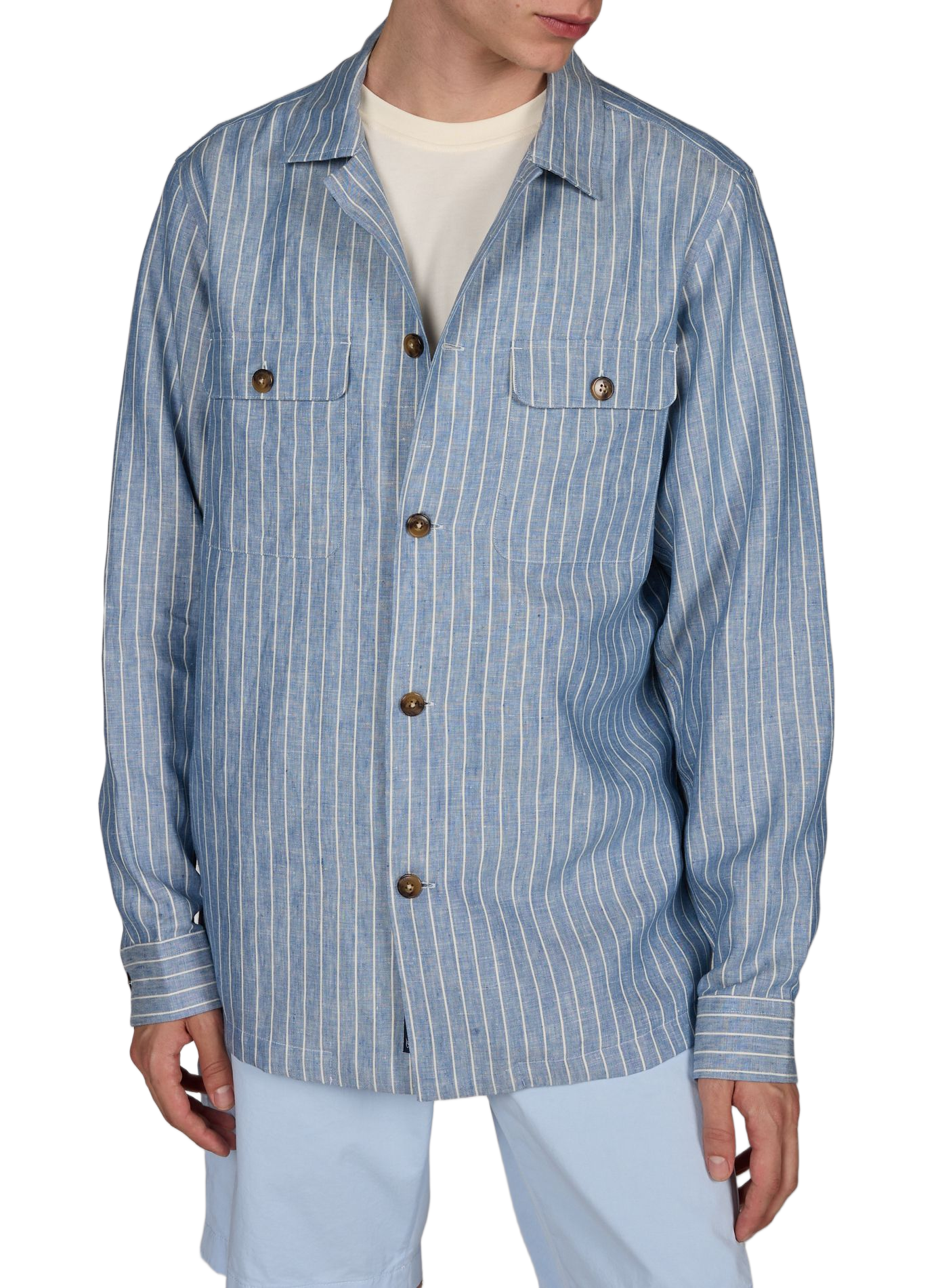 Striped straight linen shirt FACONNABLE Blue