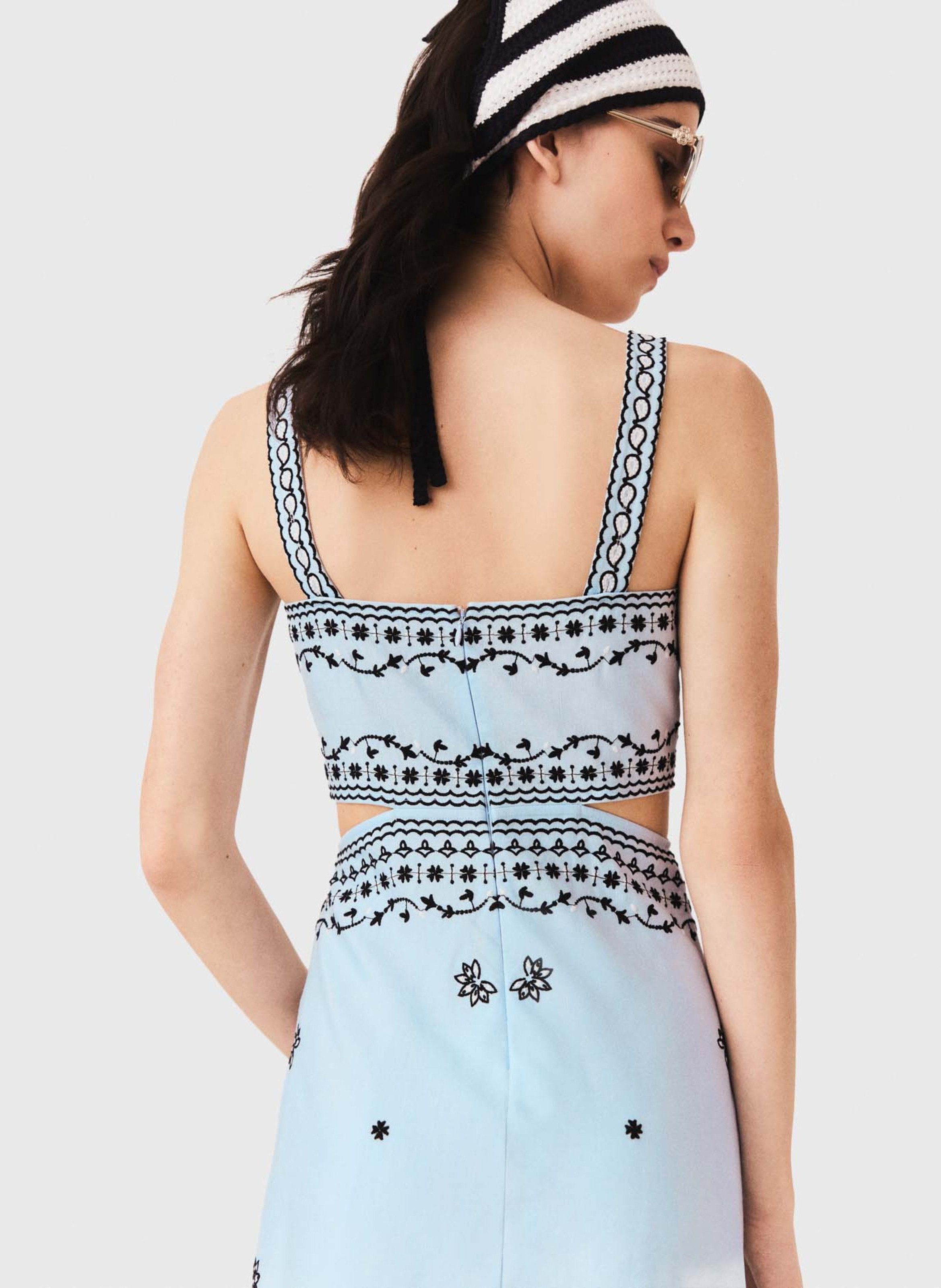 Robe longue évasée en lin mélangé MAJE Bleu