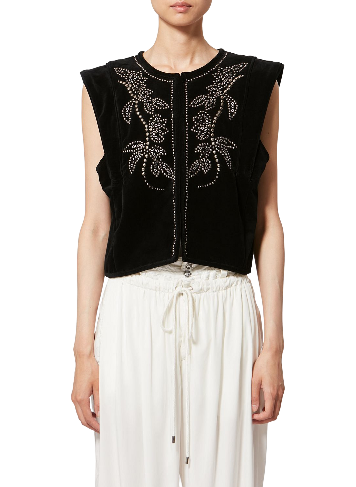 Mouwloos vestje met studs van fluweelkatoen ISABEL MARANT Zwart