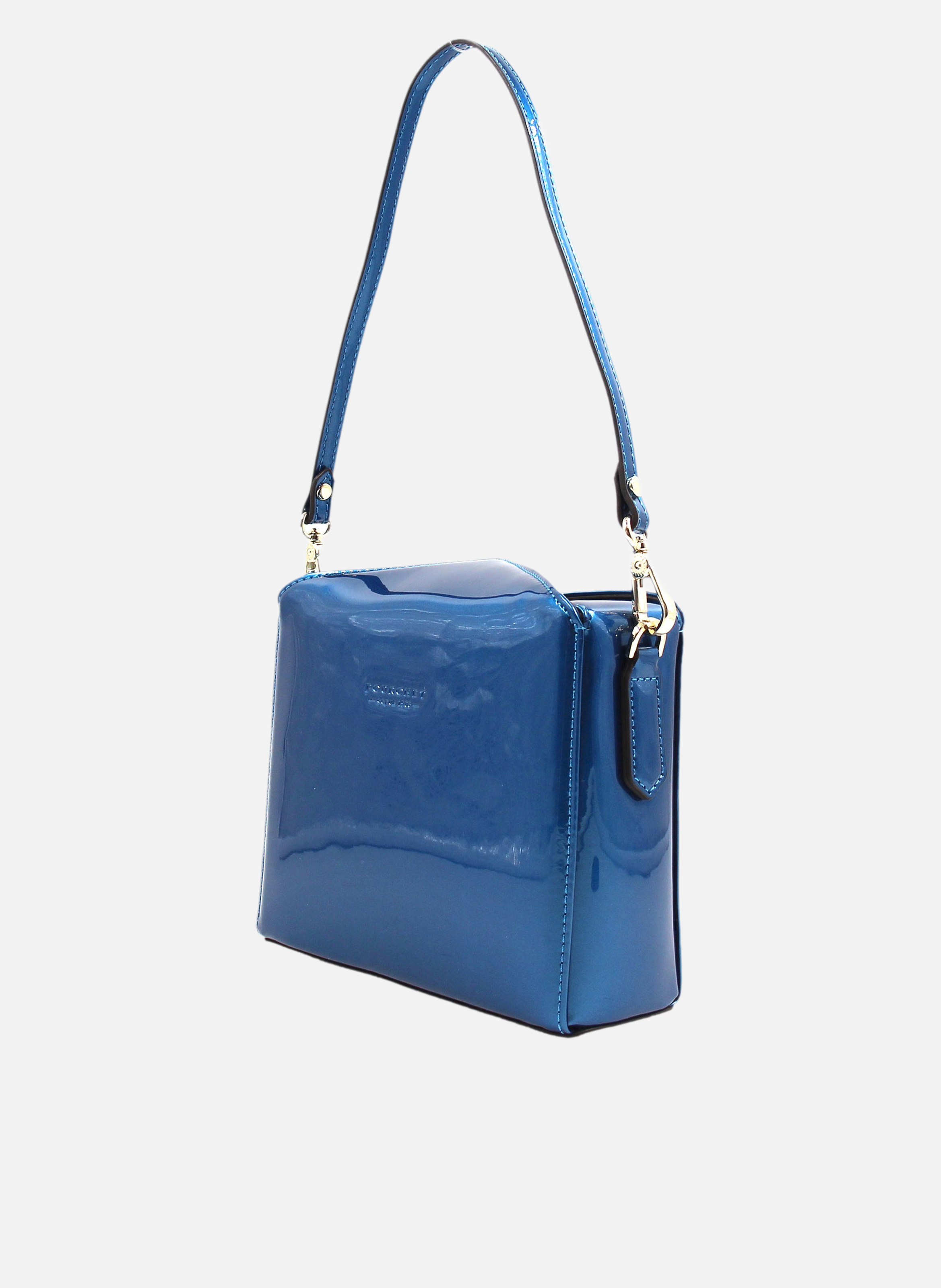Cassetta vernis | sac porté épaule en cuir de vachette | Bleu POURCHET Femme