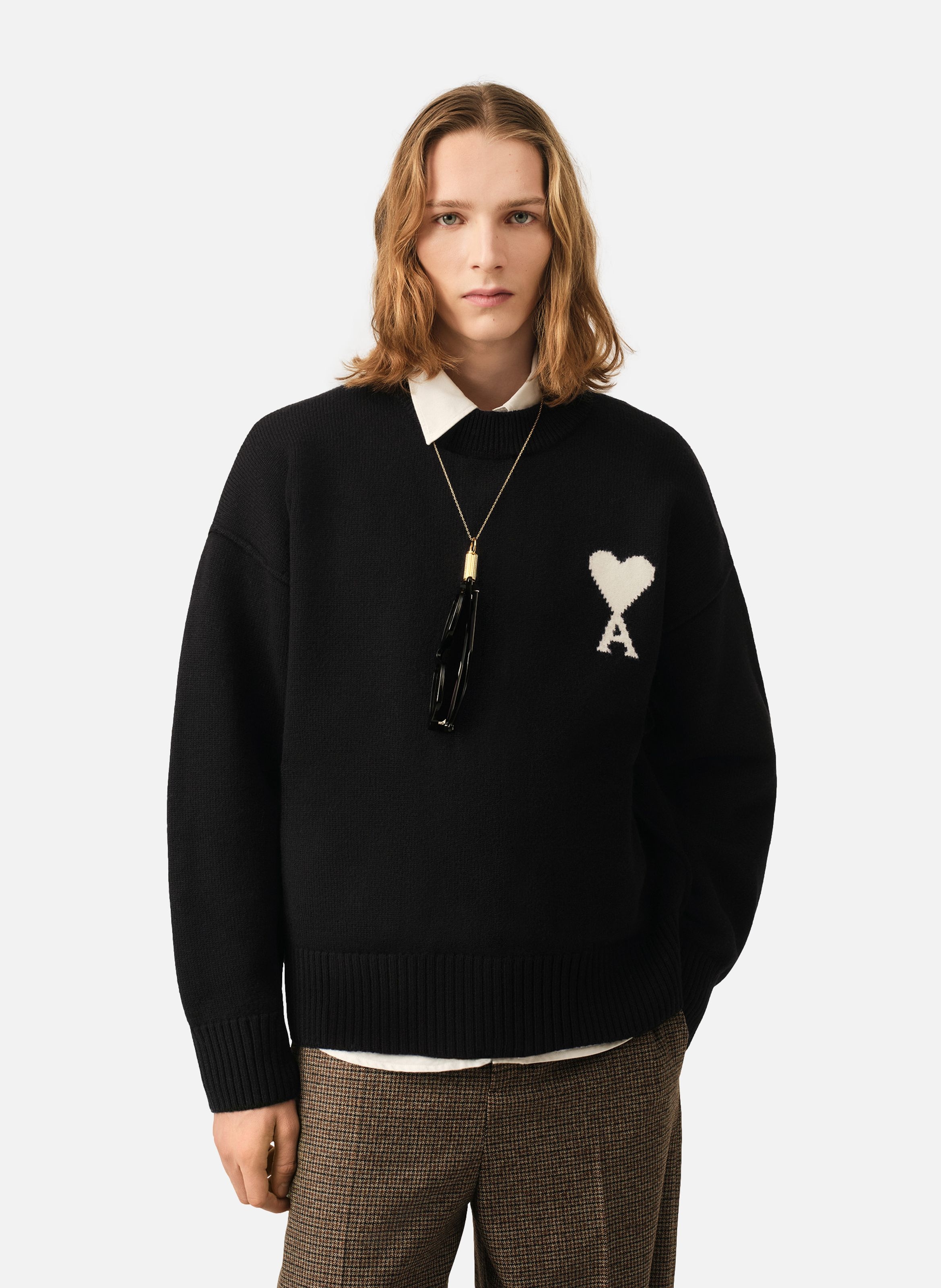 Pull unisexe en laine ami de coeur AMI PARIS Noir