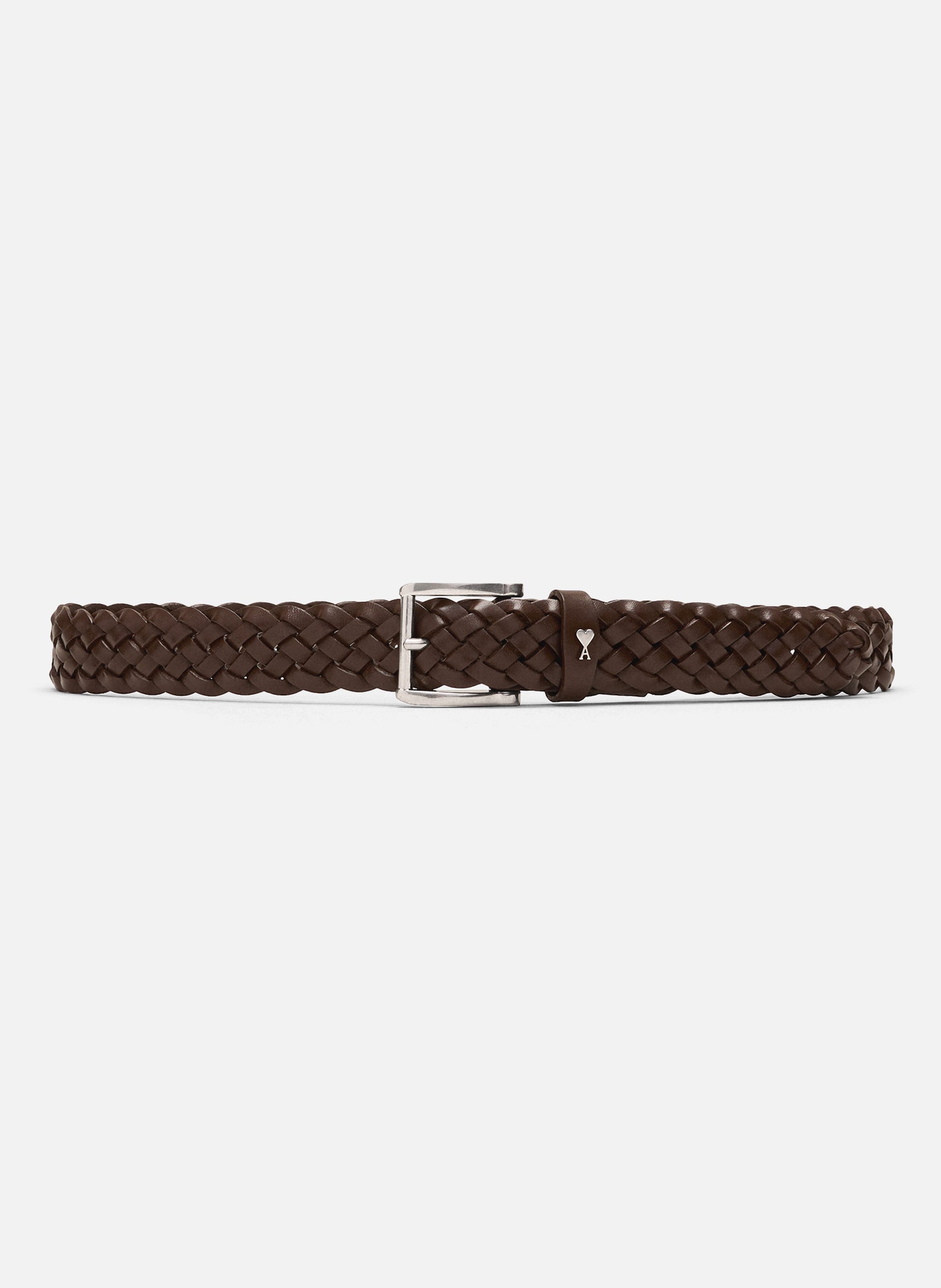 Ceinture paris paris tressée 30mm unisexe en cuir de veau MarronAMI PARIS