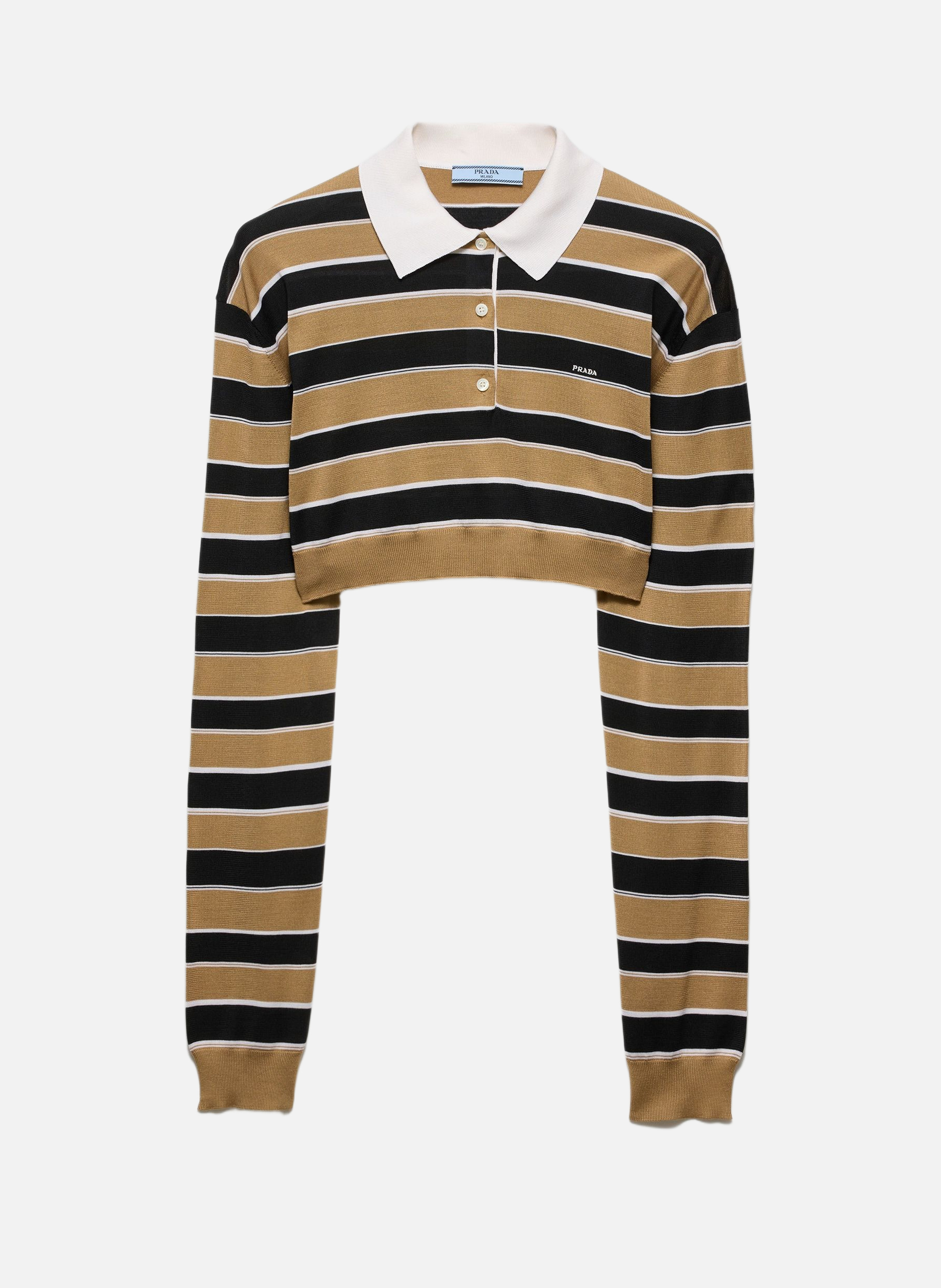 Polo en soie court à rayures PRADA Beige