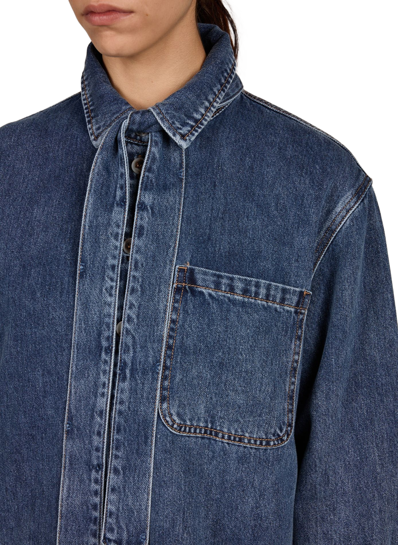 Weites Denim-Hemd aus Baumwollmischung OBJECT Blau