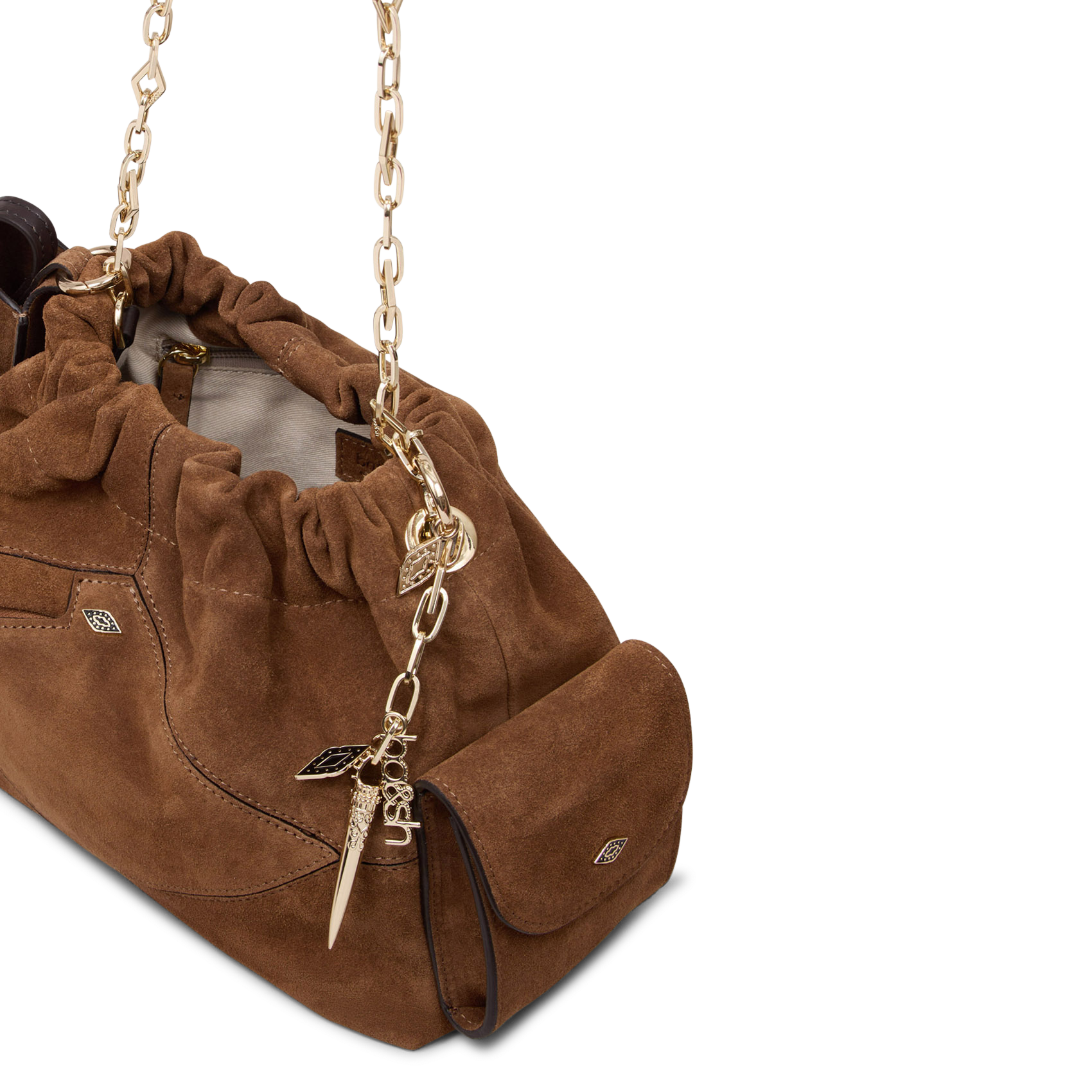 Schoudertas met ketting van mini suède lederen june tote BA&SH Bruin