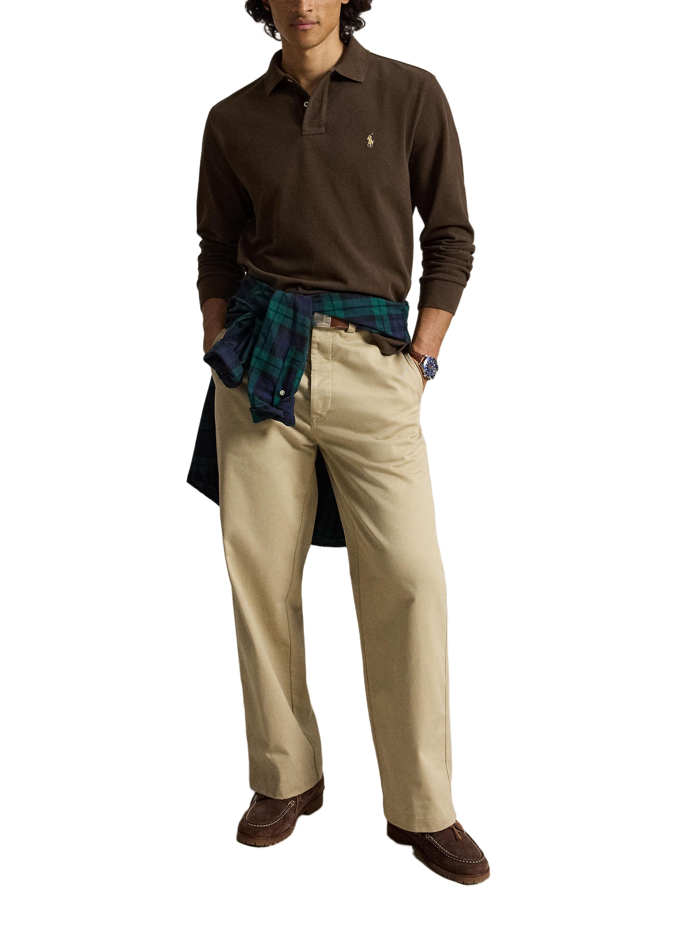 Polo manches longues droit en piqué de coton POLO RALPH LAUREN Beige