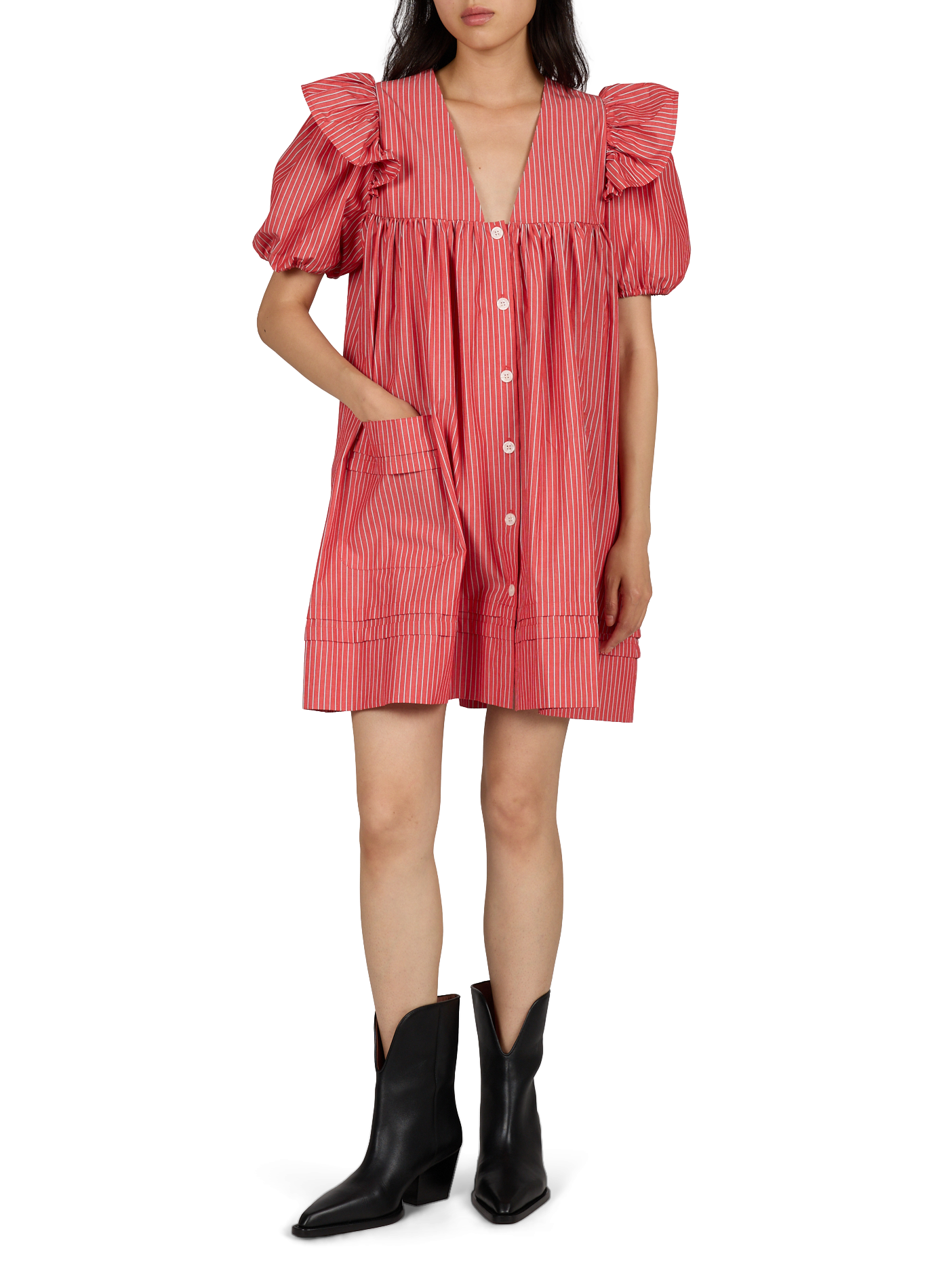 Striped cotton midi dress  GANNI Red