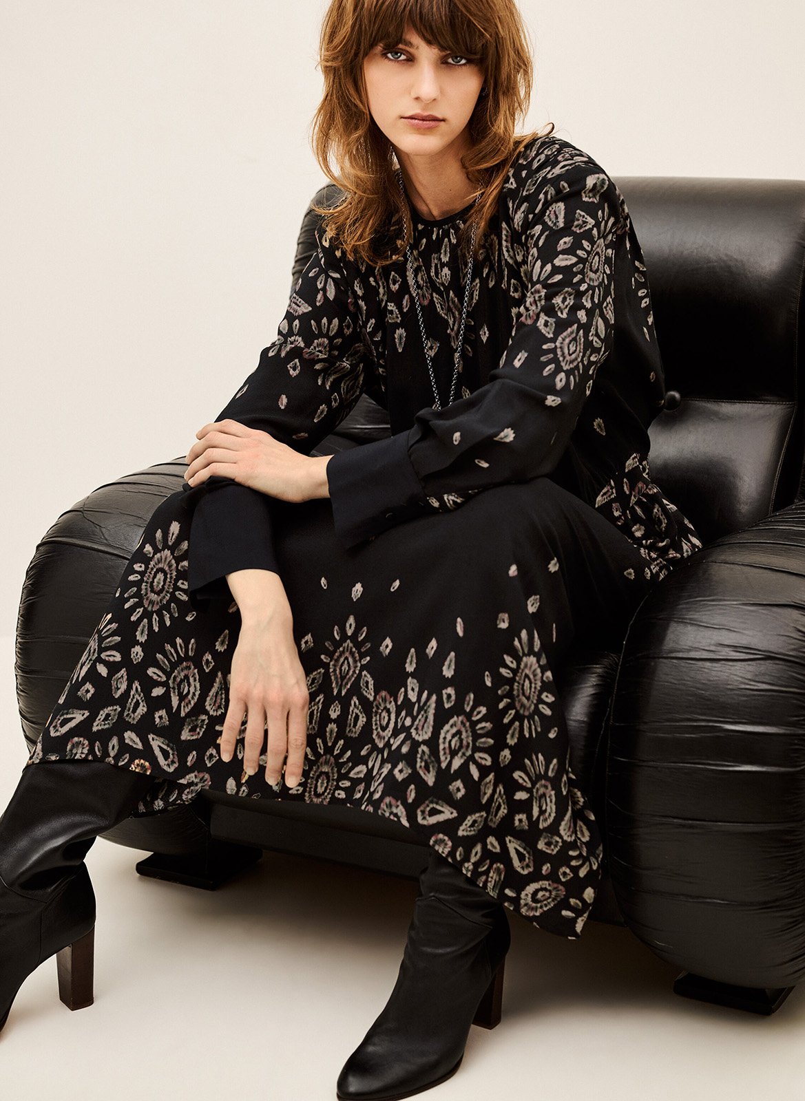 Robe longue col rond imprimée belline BA&SH Zwart