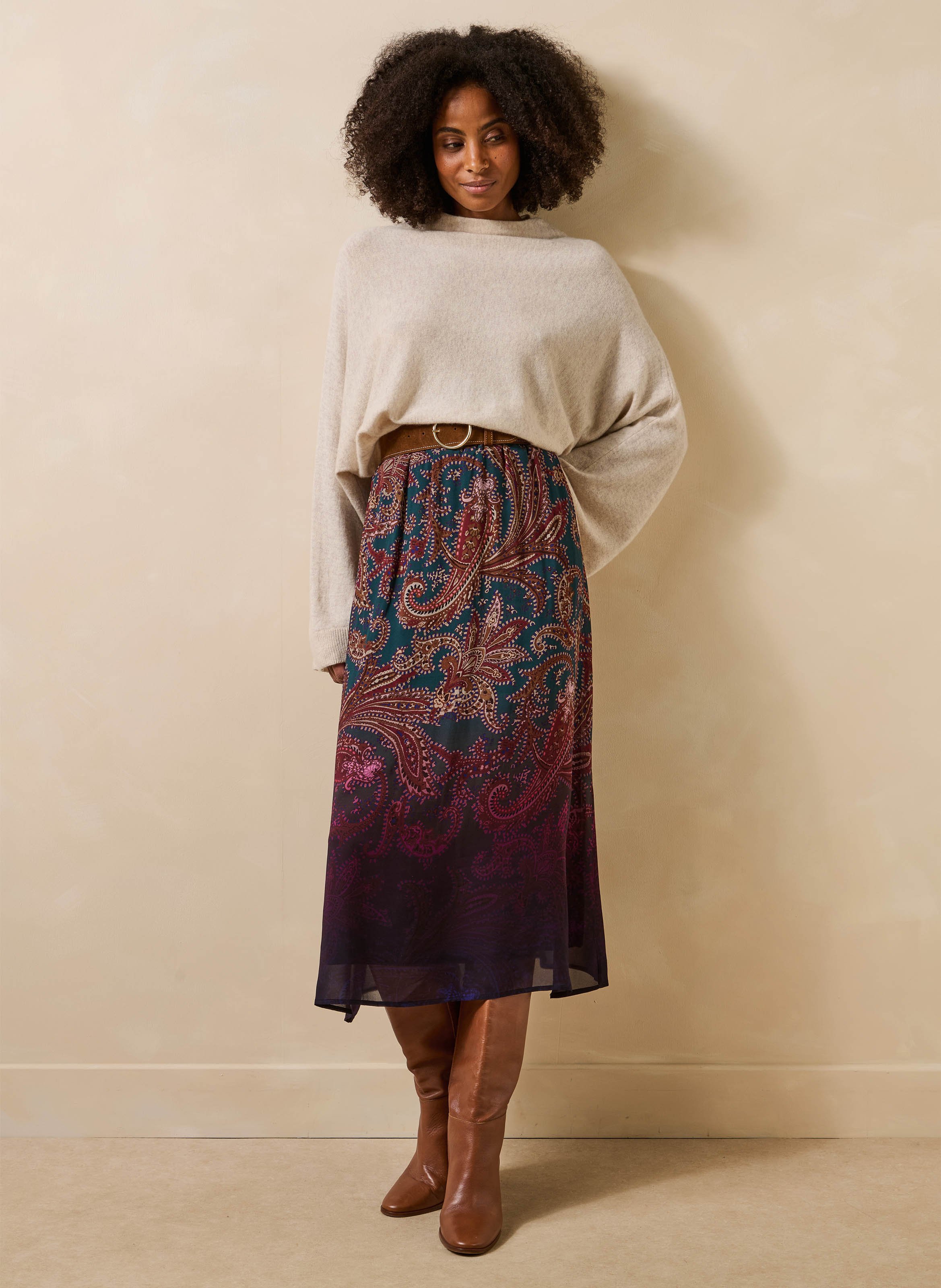 Uitlopende midi-rok met print LA FEE MARABOUTEE Blauw