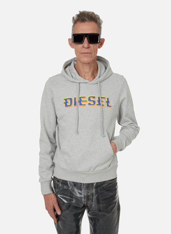 DIESEL Cotton-blend logo hoodie Grey