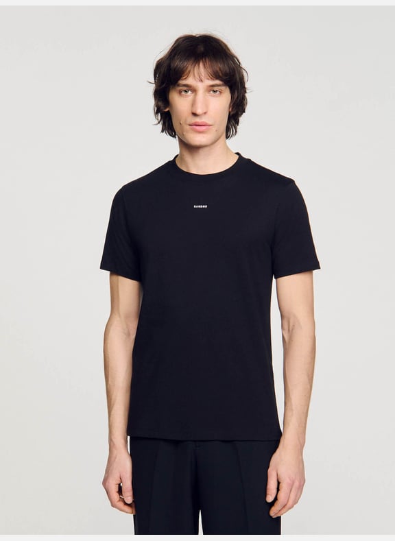 Tee-shirt droit col rond en coton Noir by SANDRO SANDRO Tee-shirt droit col rond en coton Noir