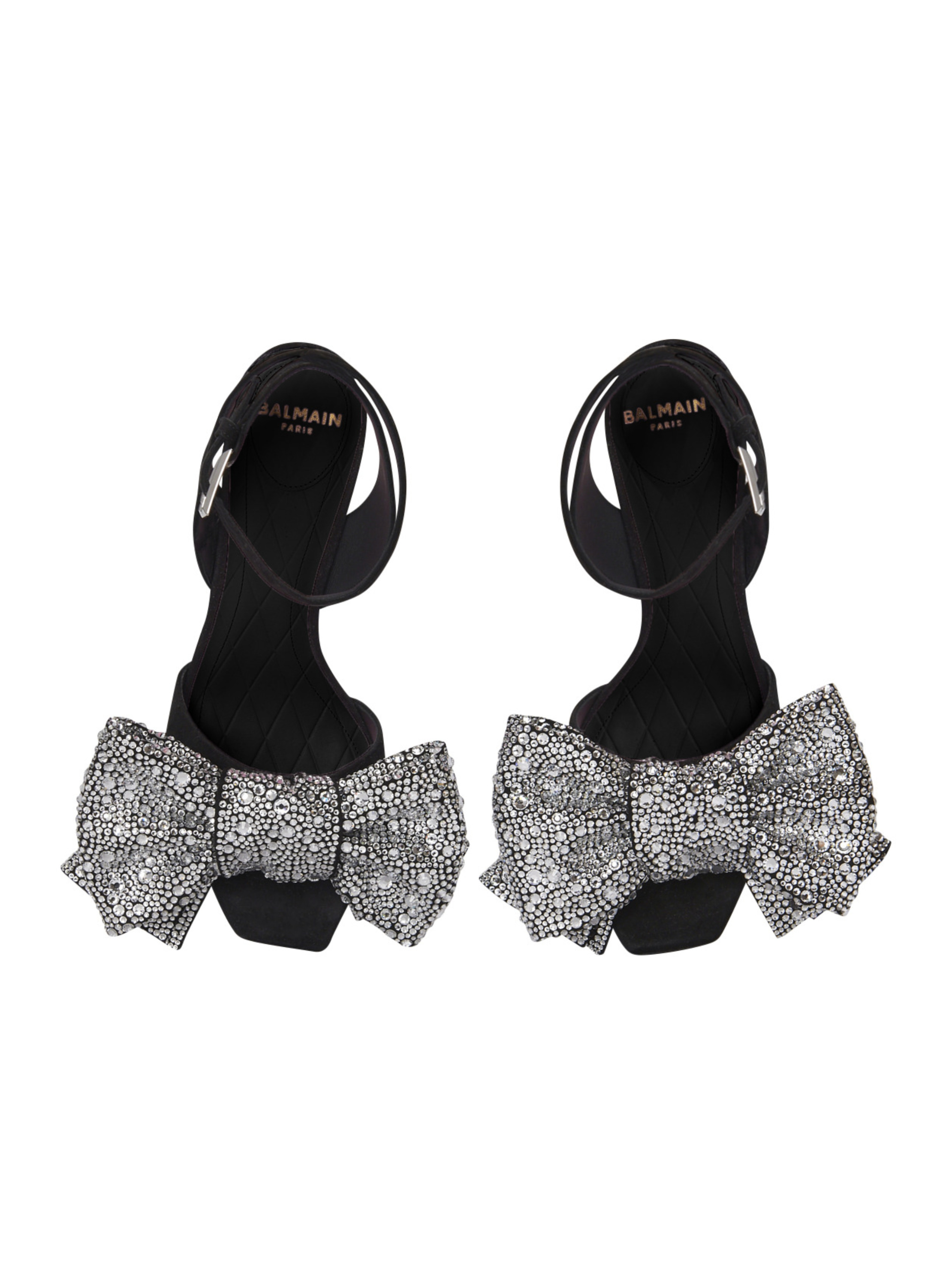 Sandales ruby à nœuds strassés et cuir suédé BALMAIN Noir