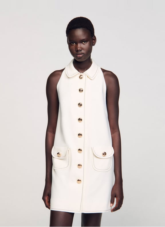 Robe courte à surpiqûres contrastées Blanc by SANDRO SANDRO Robe courte à surpiqûres contrastées Blanc