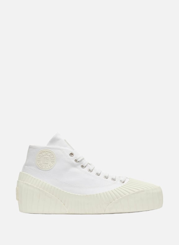 Sneakers riff low en toile Blanc by BALMAIN BALMAIN Sneakers riff low en toile Blanc
